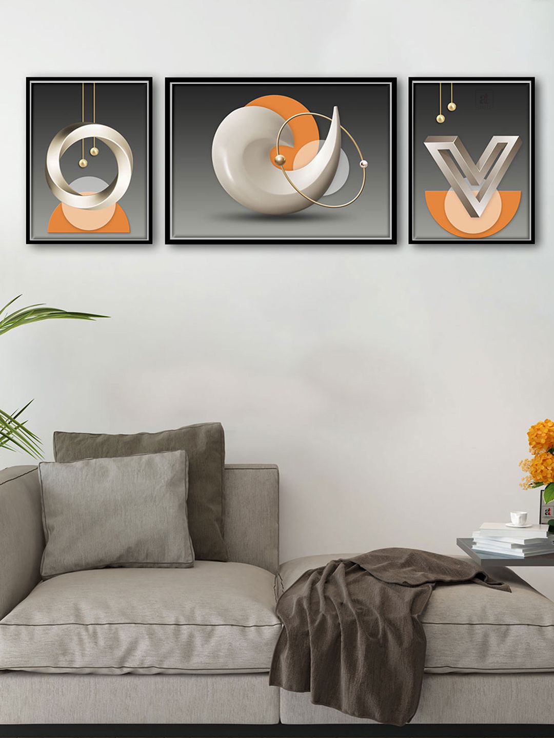 Art Street Set of 3 Abstract Toroide Canvas Wall Paintings Price in India