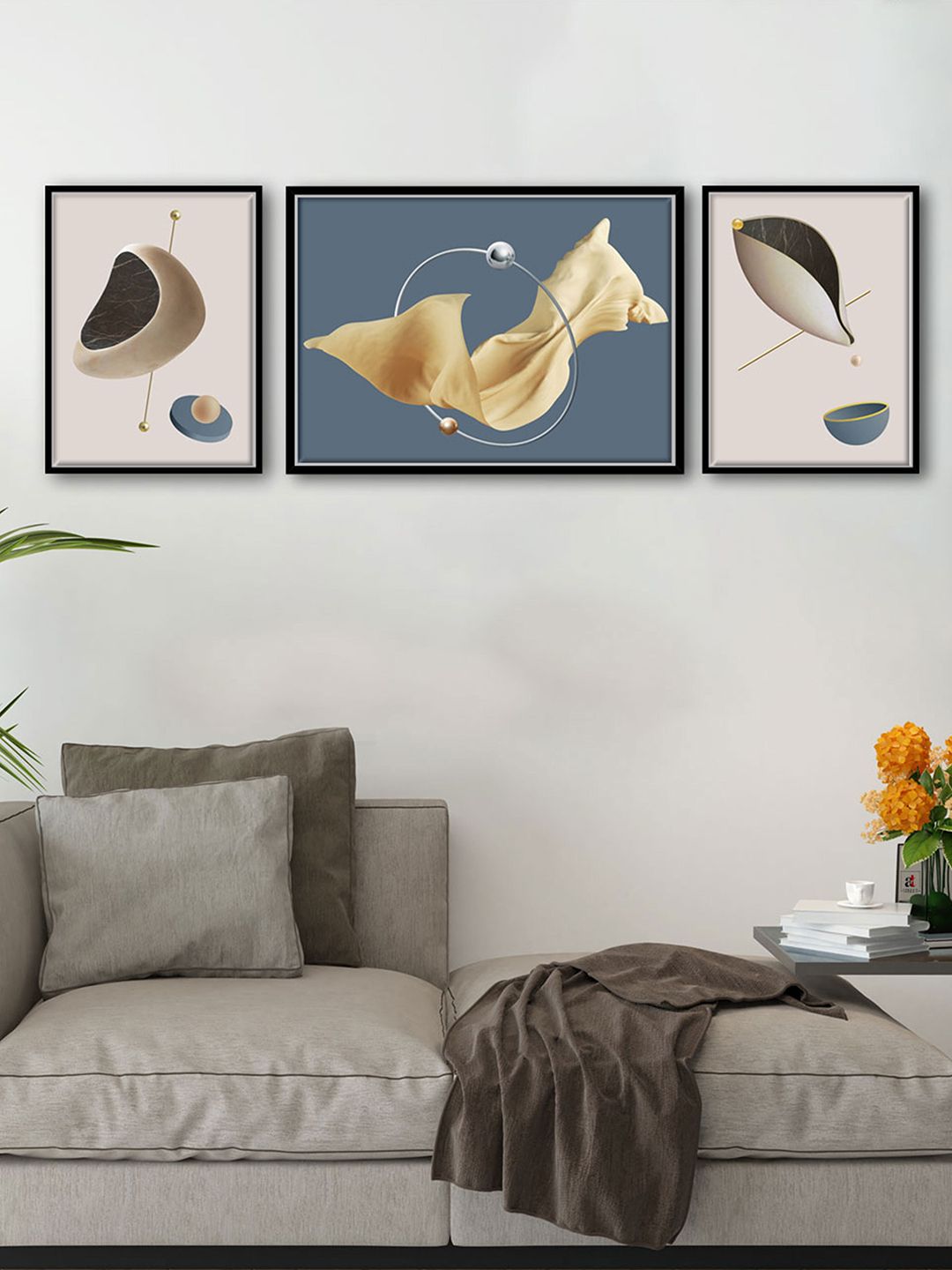 Art Street Set of 3 Abstract Pearl Shell Canvas Wall Paintings Price in India