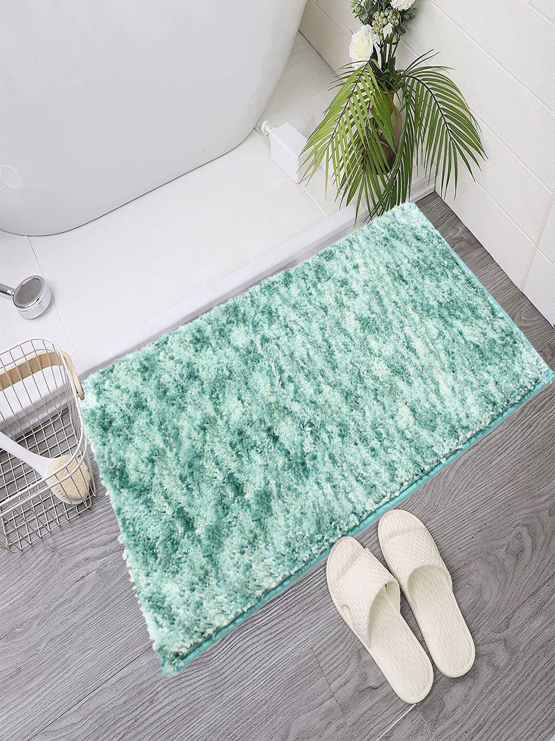 LUXEHOME INTERNATIONAL Turquoise-Blue Self-Design 1700 GSM Bath Rug Price in India