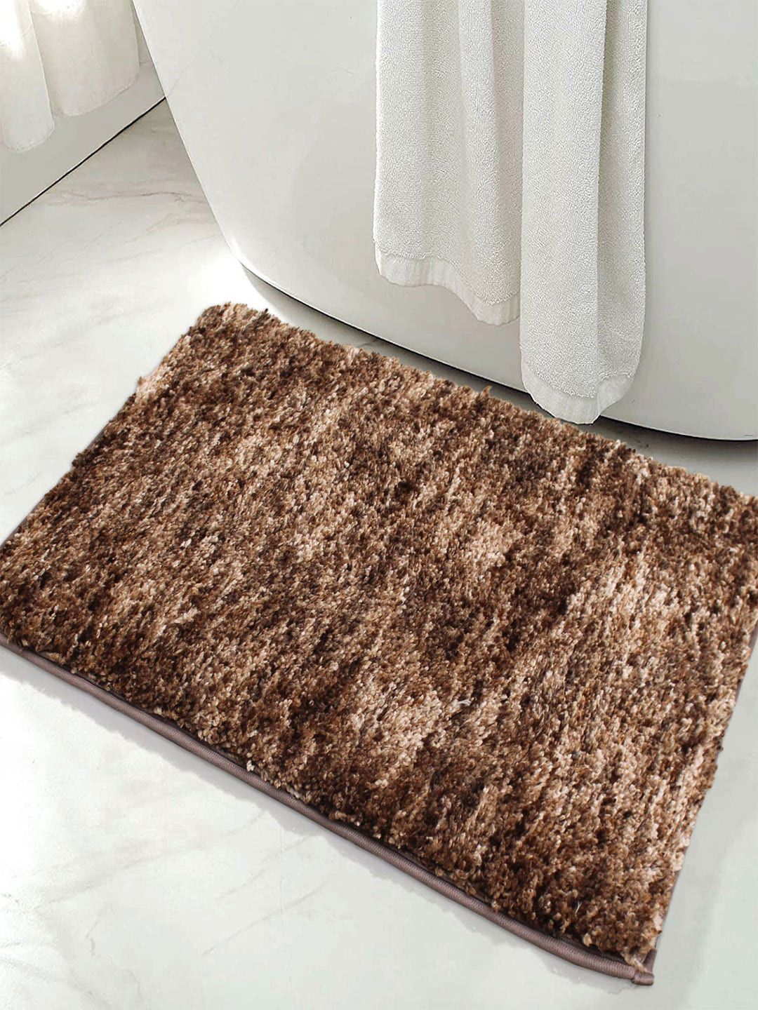 LUXEHOME INTERNATIONAL Set Of 2 Brown Solid 1780 GSM Anti-Skid Bath Rug Price in India