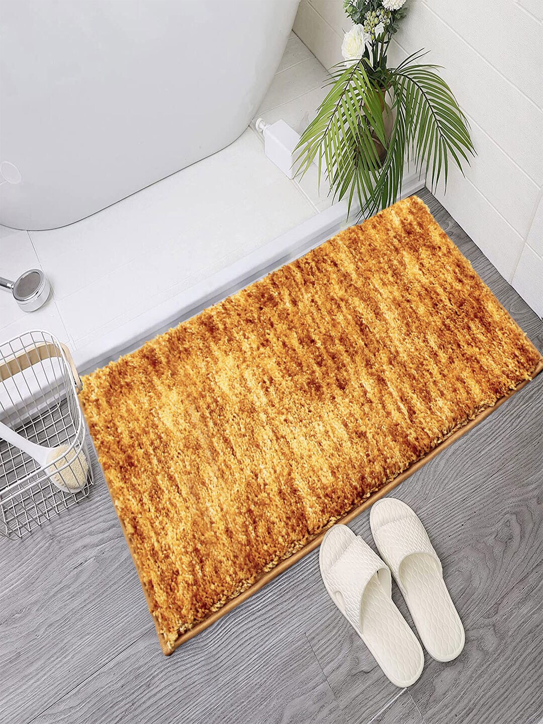 LUXEHOME INTERNATIONAL Gold Solid 1780 GSM Anti-Skid Bath Rug Price in India