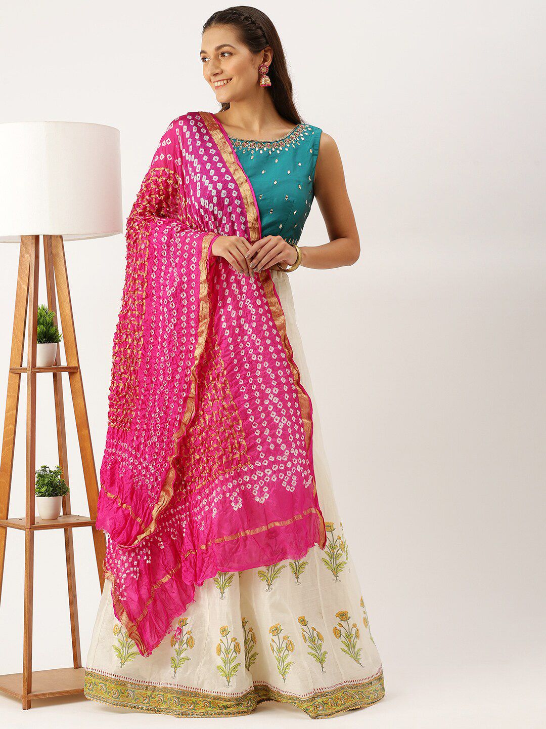 Sanwara Pink & White Woven Design Pure Silk Dupatta with Zari Price in India