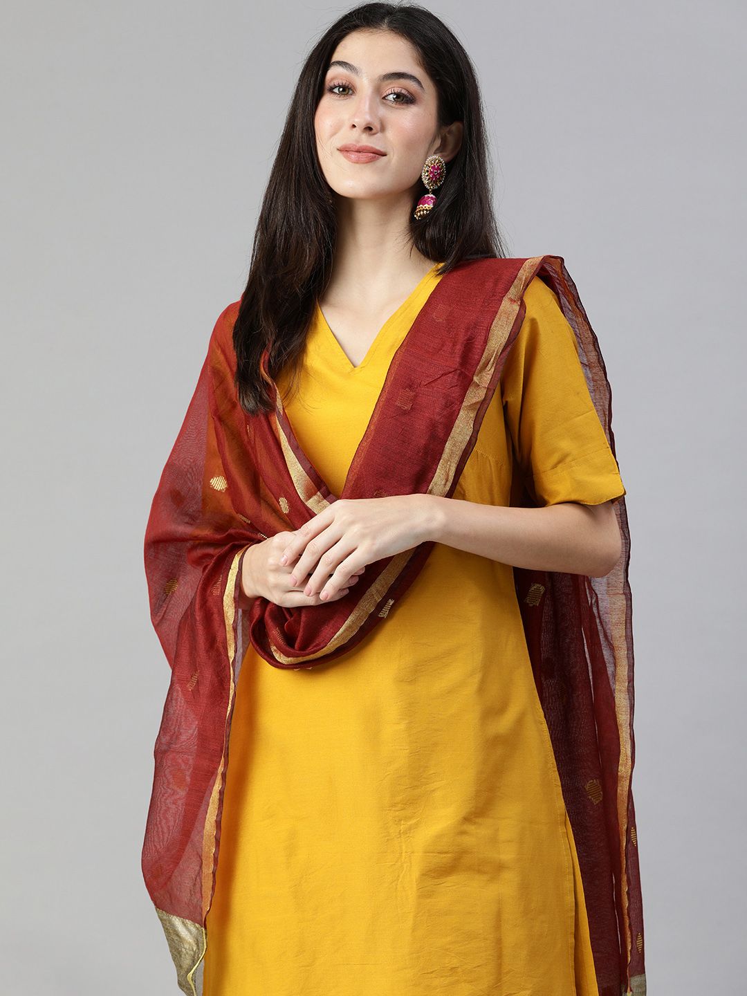 swatika Maroon Woven Design Bhagalpuri Dupatta Price in India
