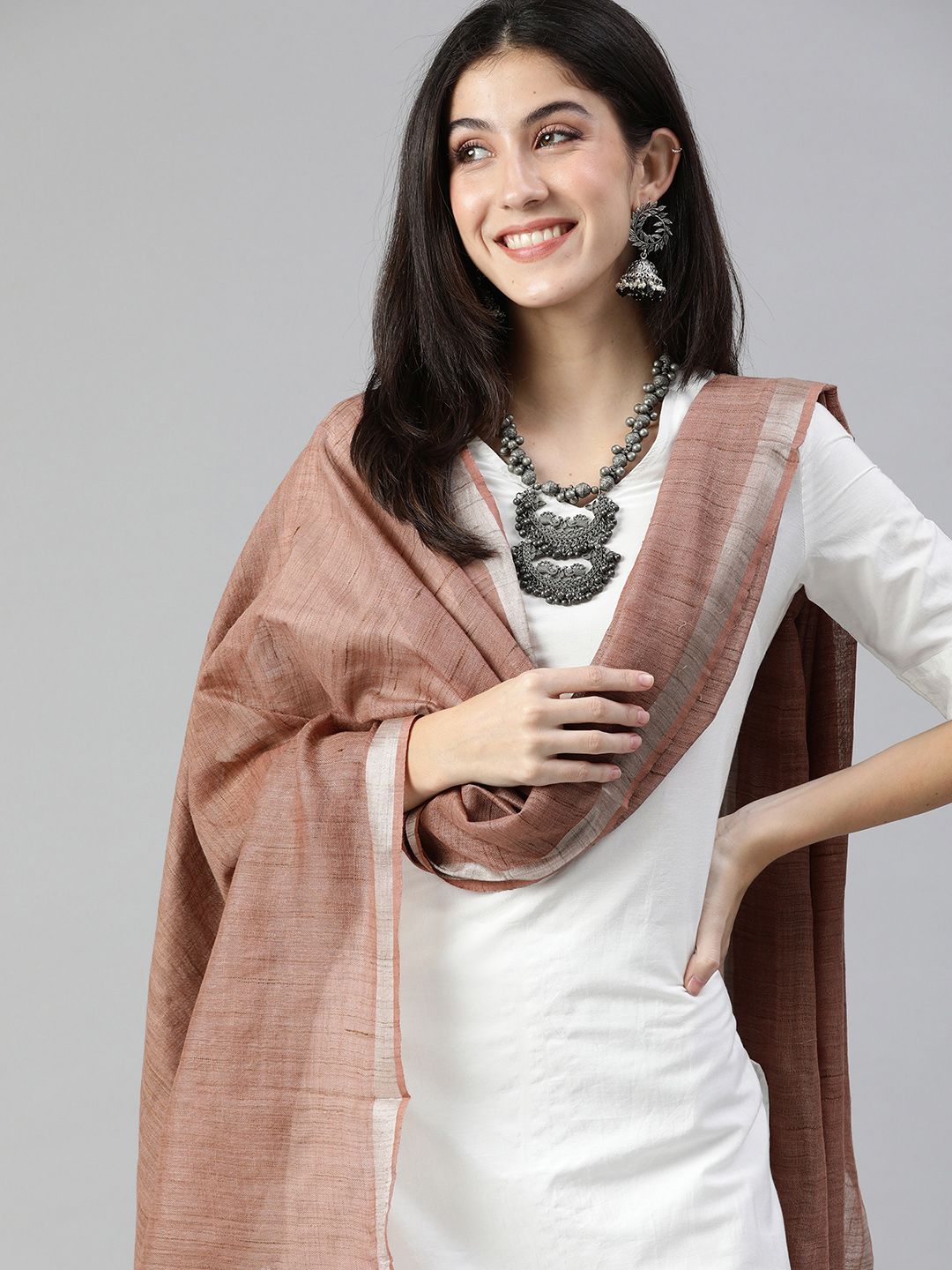 swatika Brown Solid Bhagalpuri Dupatta Price in India