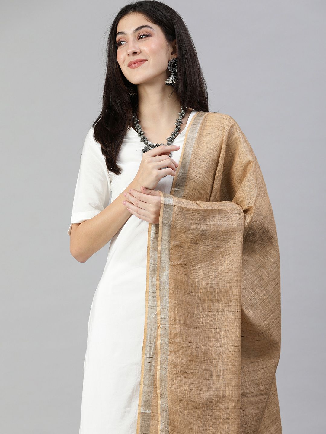 swatika Beige Solid Bhagalpuri Dupatta Price in India