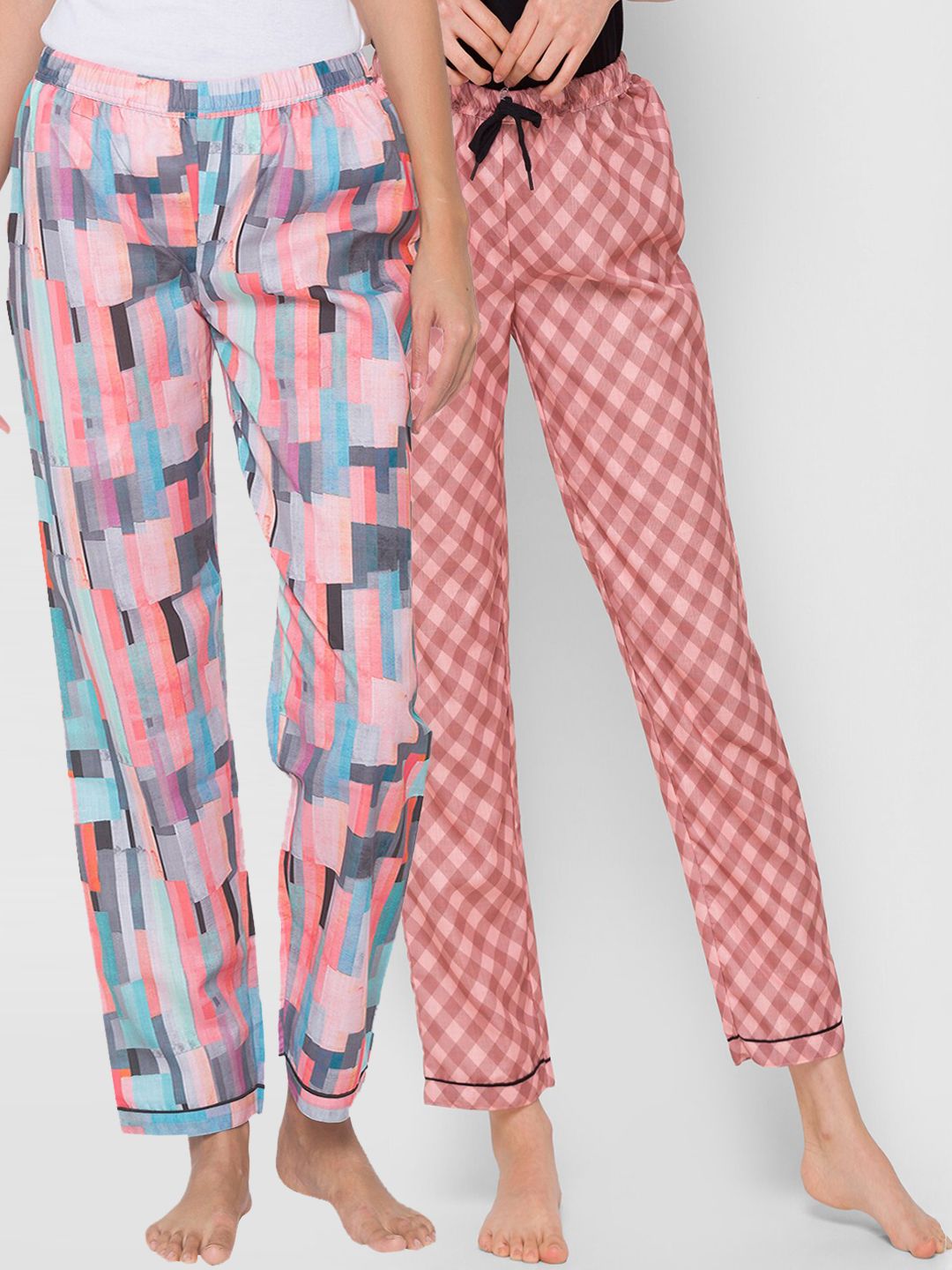 FashionRack Women Set of 2 Printed Cotton Lounge Pants Price in India