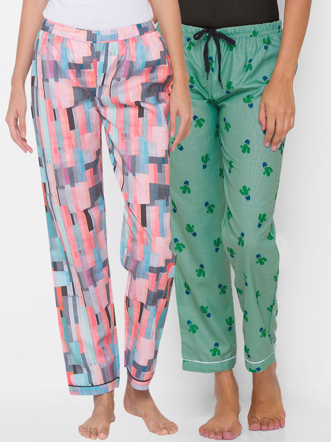 FashionRack Women Pack of 2 Printed Cotton Lounge Pants Price in India