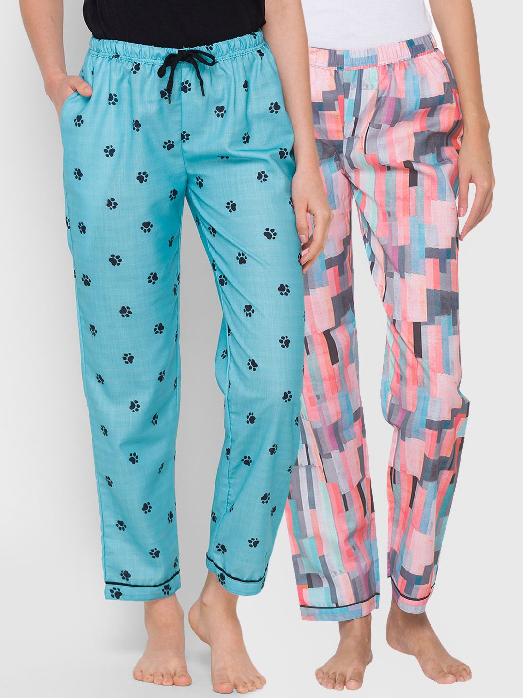 FashionRack Women Pack Of 2 Printed Cotton Lounge Pants Price in India