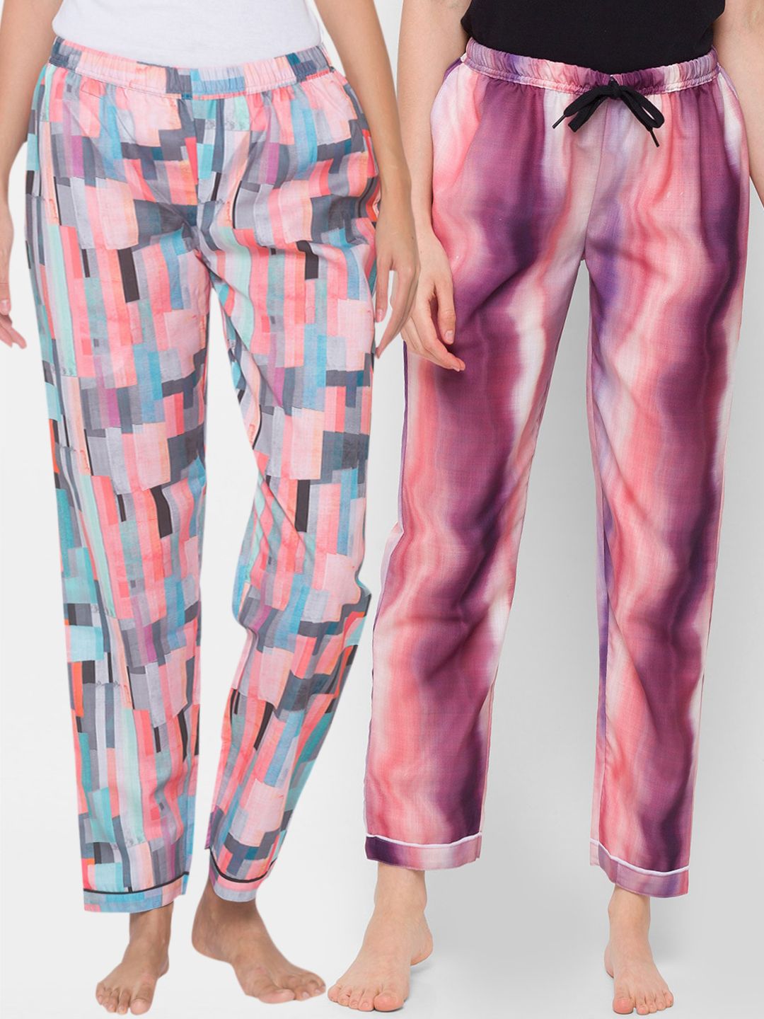 FashionRack Women Pack of 2 Printed Cotton Lounge Pants Price in India