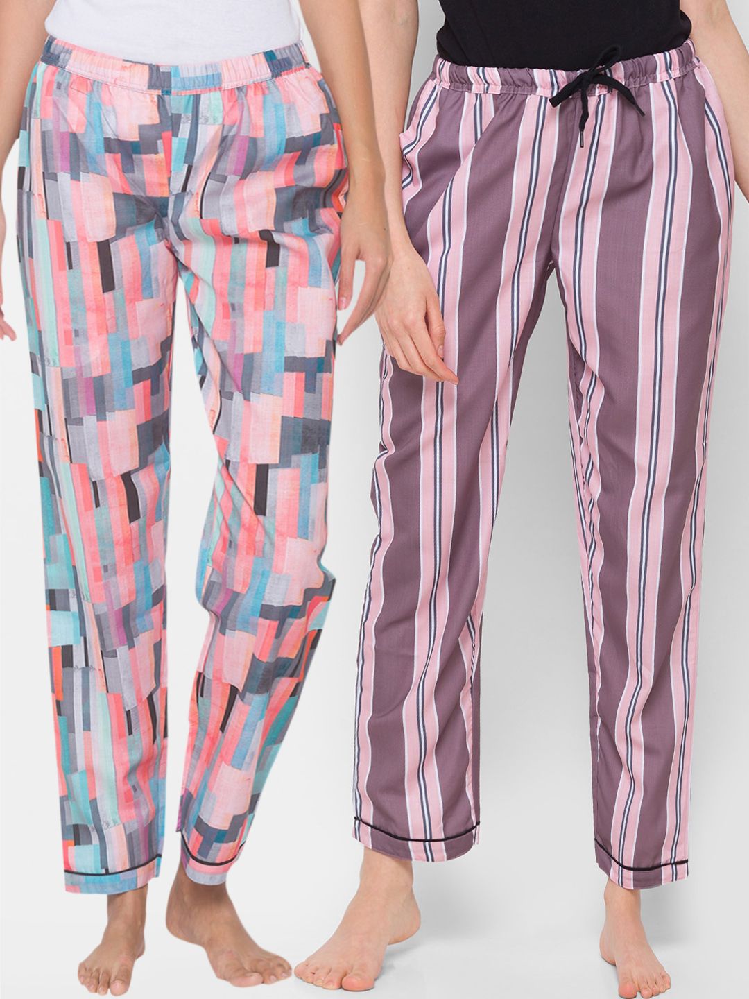 FashionRack Women Pack of 2 Printed Cotton Lounge Pants Price in India