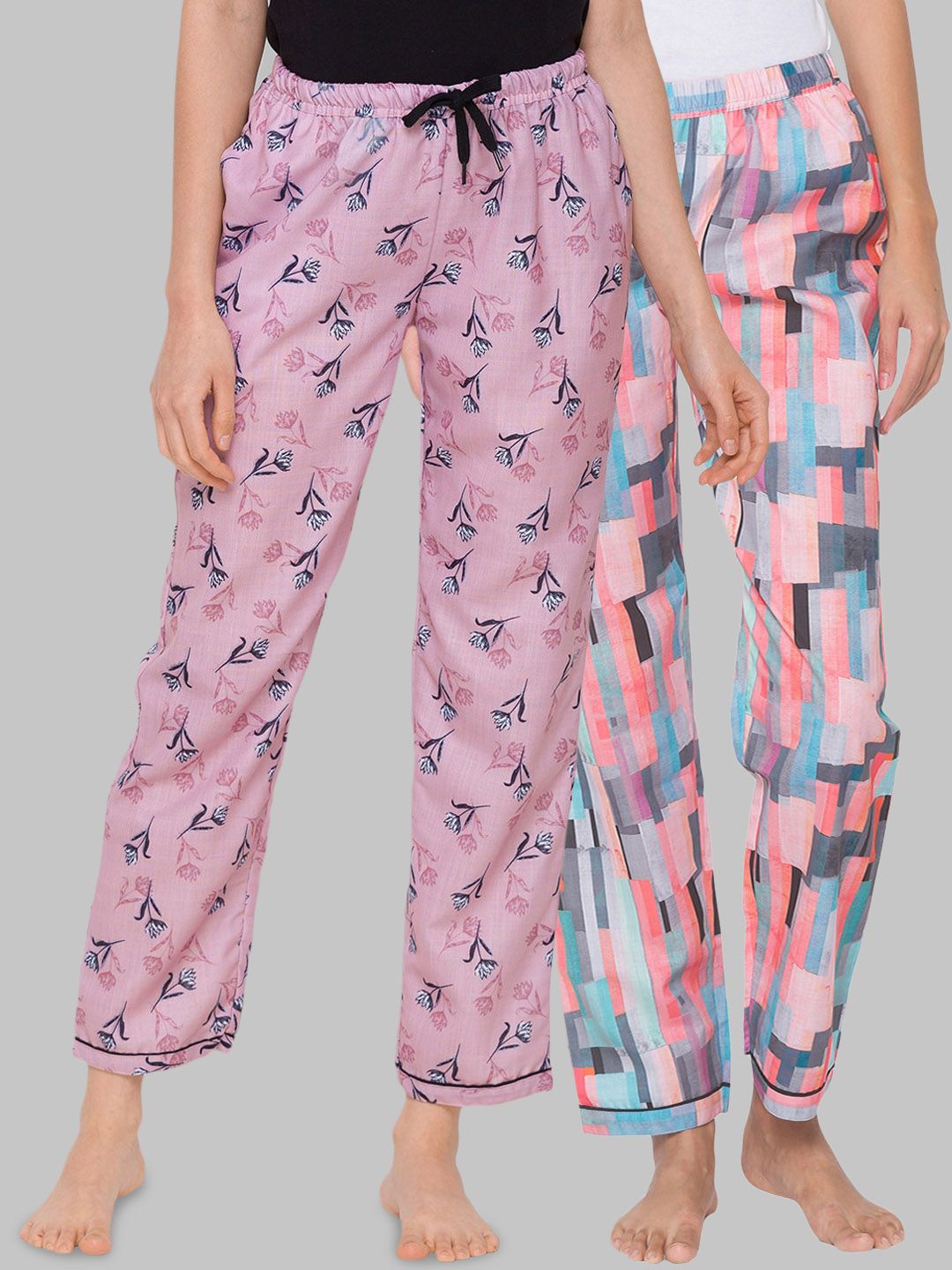 FashionRack Pack of 2 Pink Printed Cotton Lounge Pants Price in India