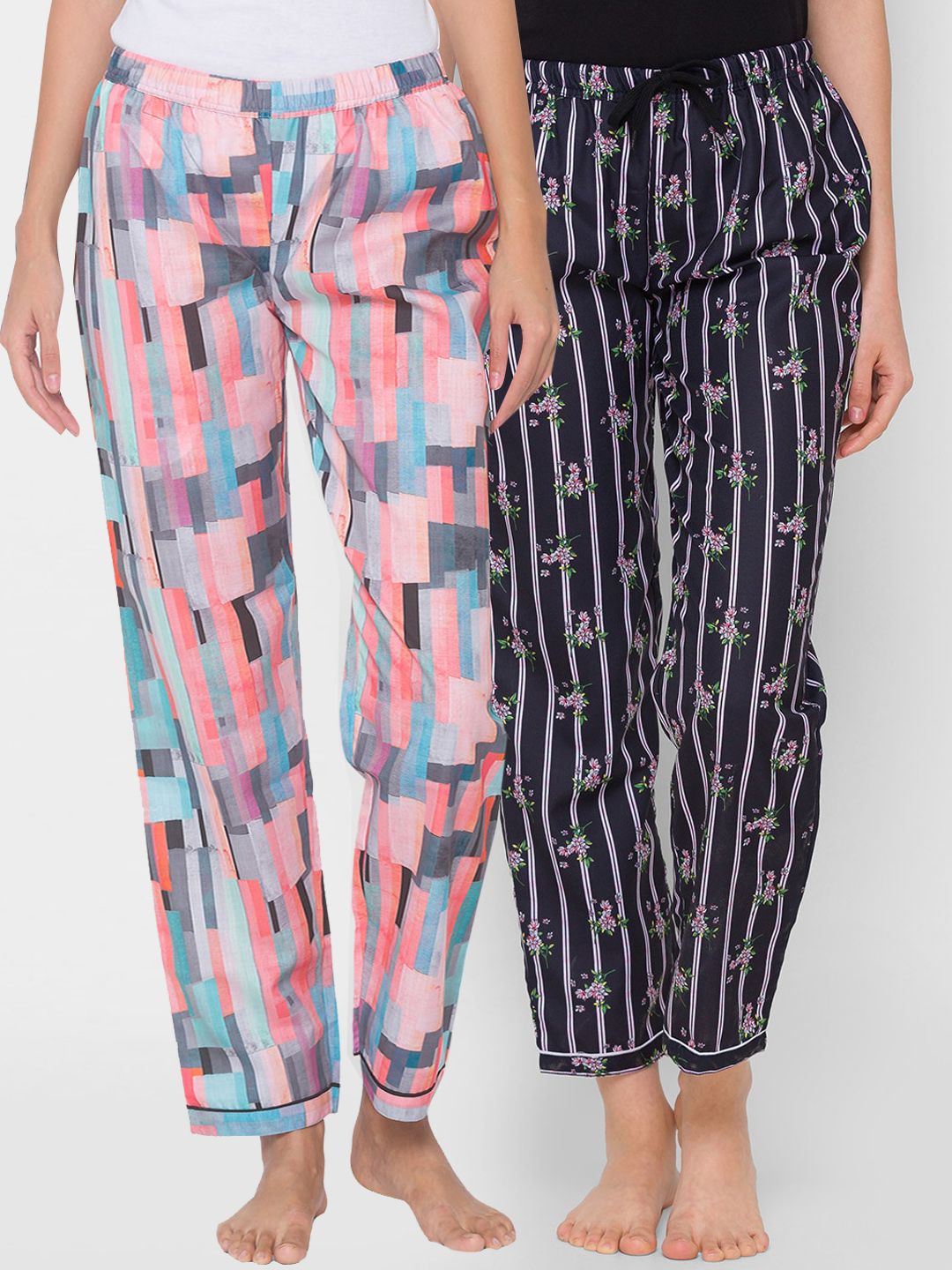 FashionRack Women Pack of 2 Printed Cotton Lounge Pants Price in India