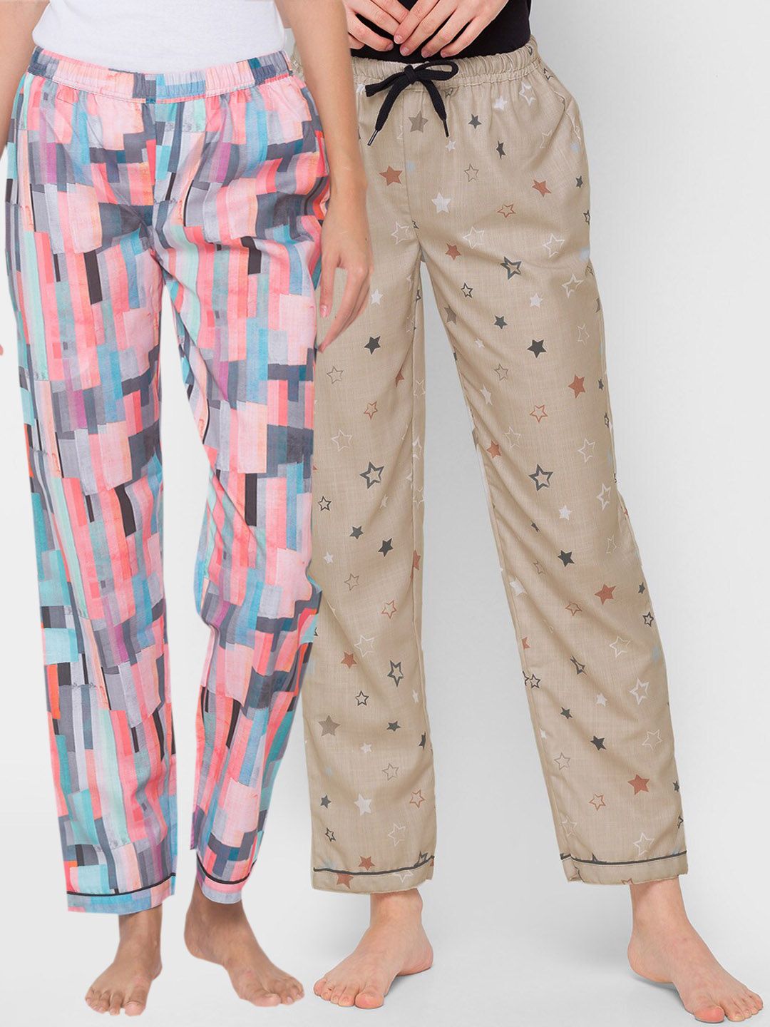 FashionRack Women Set of 2 Printed Cotton Lounge Pants Price in India