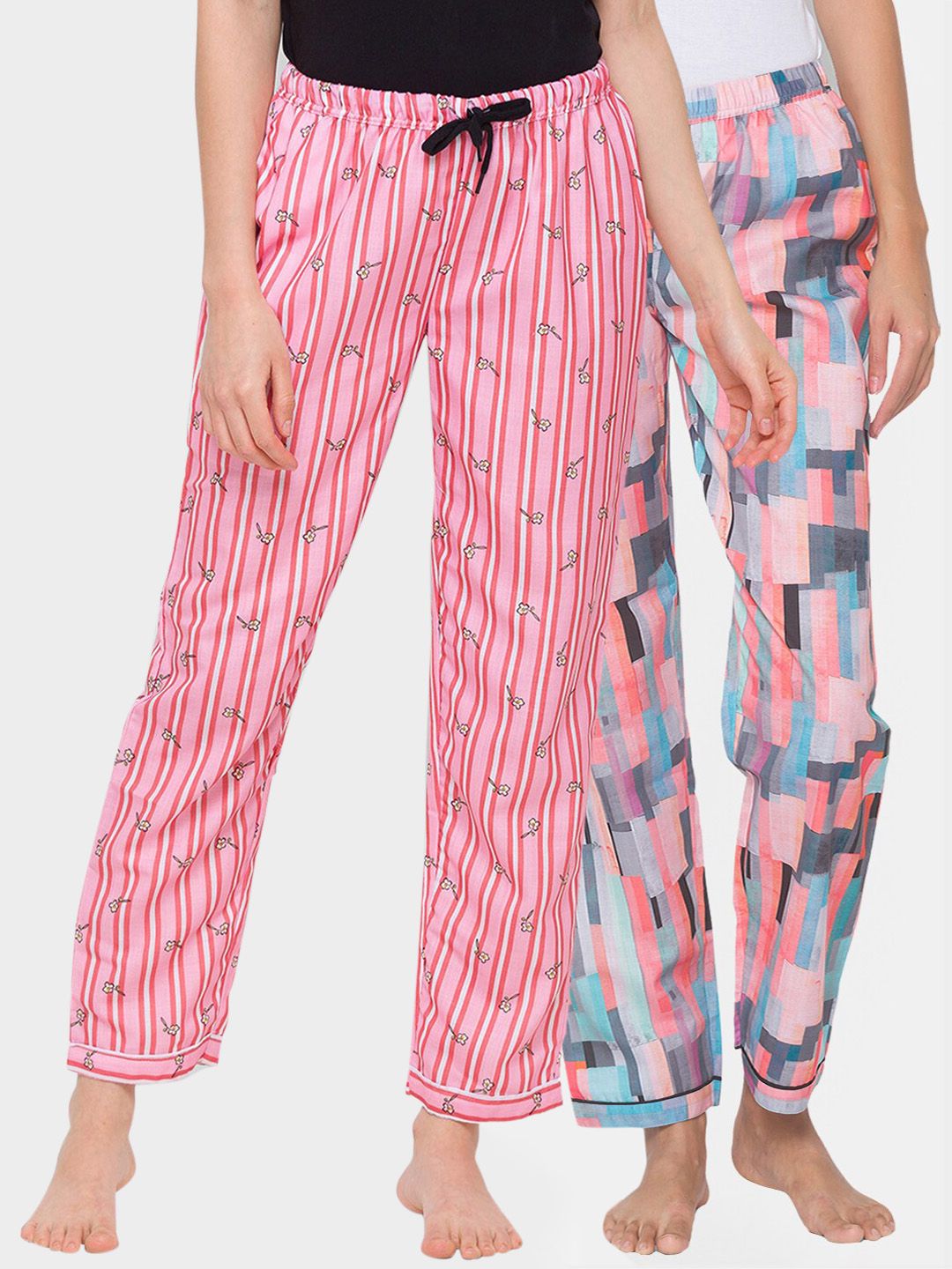 FashionRack Women Set of 2 Pink & Blue Cotton Lounge Pants Price in India