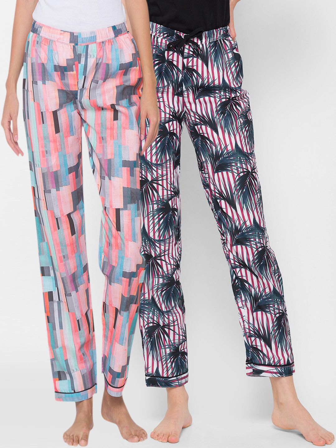 FashionRack Women Set of 2 Printed Cotton Lounge Pants Price in India