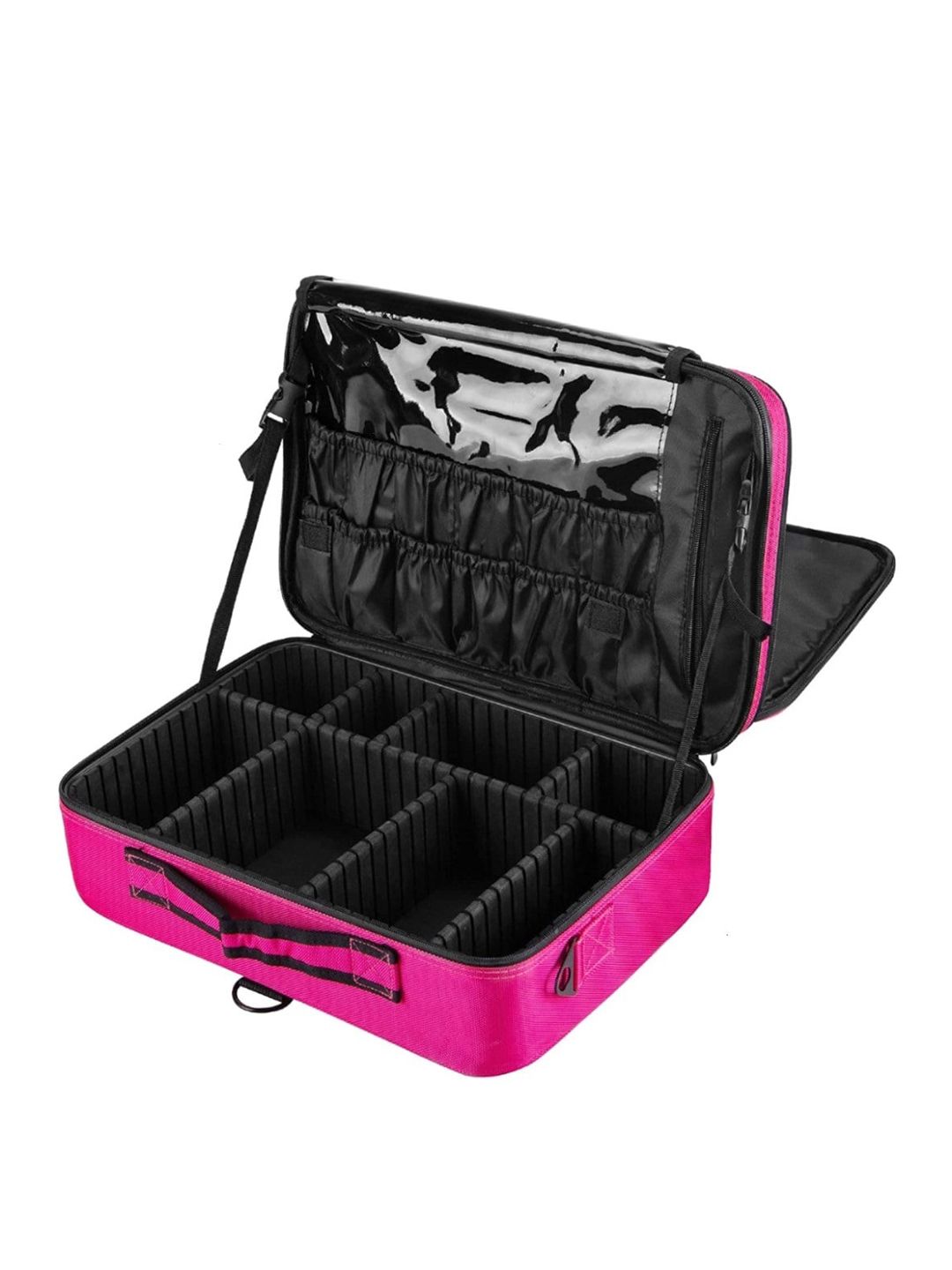 LACOPINE Solid 18 Inch 2 Layer Makeup Organizer - Pink Price in India