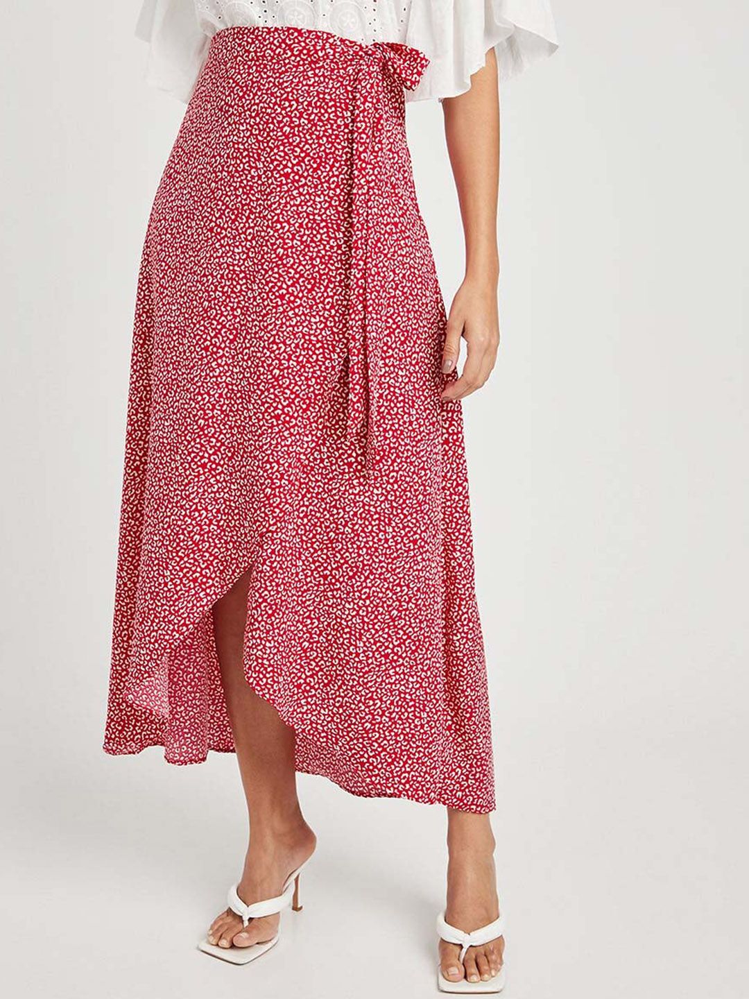 Styli Women Red Animal Printed Tulip Skirts
