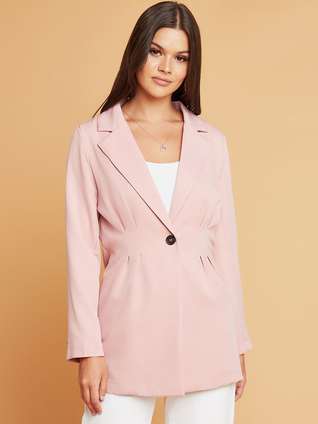 Styli Women Pink Solid Single-Breasted Blazer Price in India