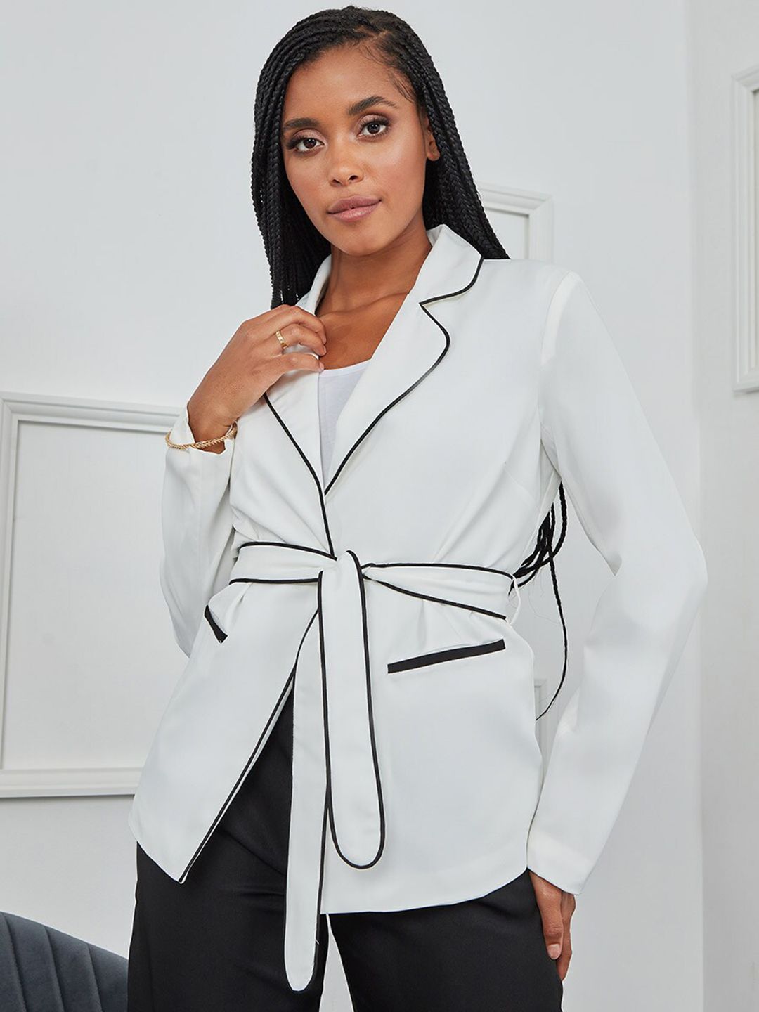 Styli Women White Solid Blazers Price in India