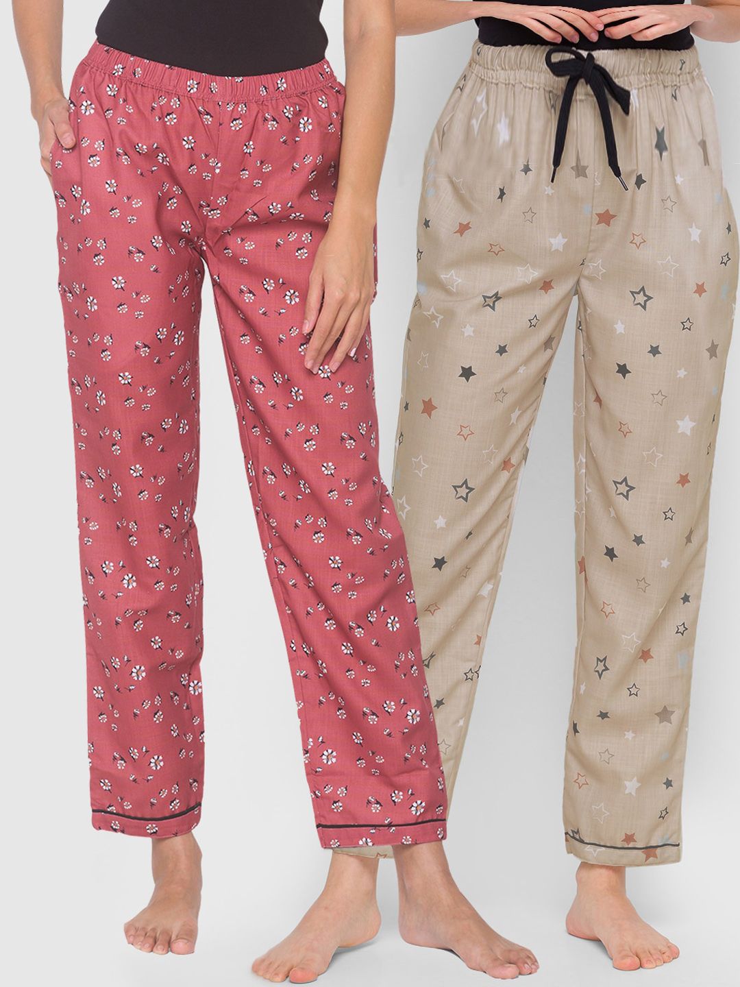 FashionRack Women Pack of 2 Printed Cotton Lounge Pants Price in India