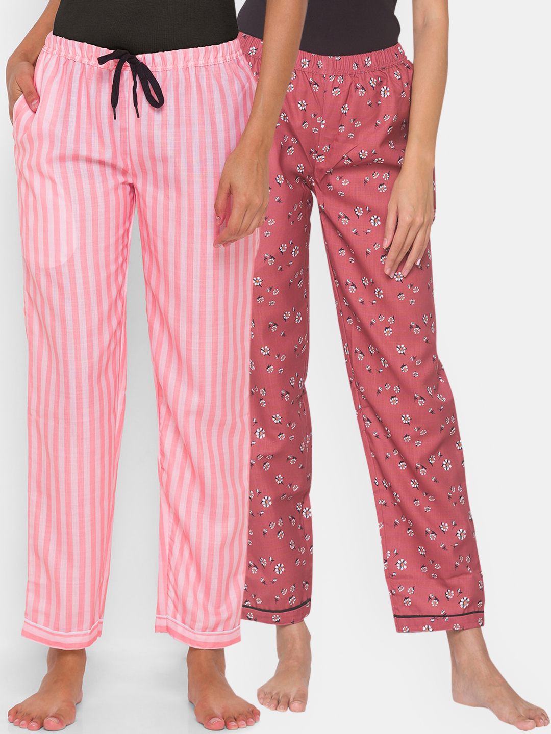 FashionRack Women Pack of 2 Printed Cotton Lounge Pants Price in India