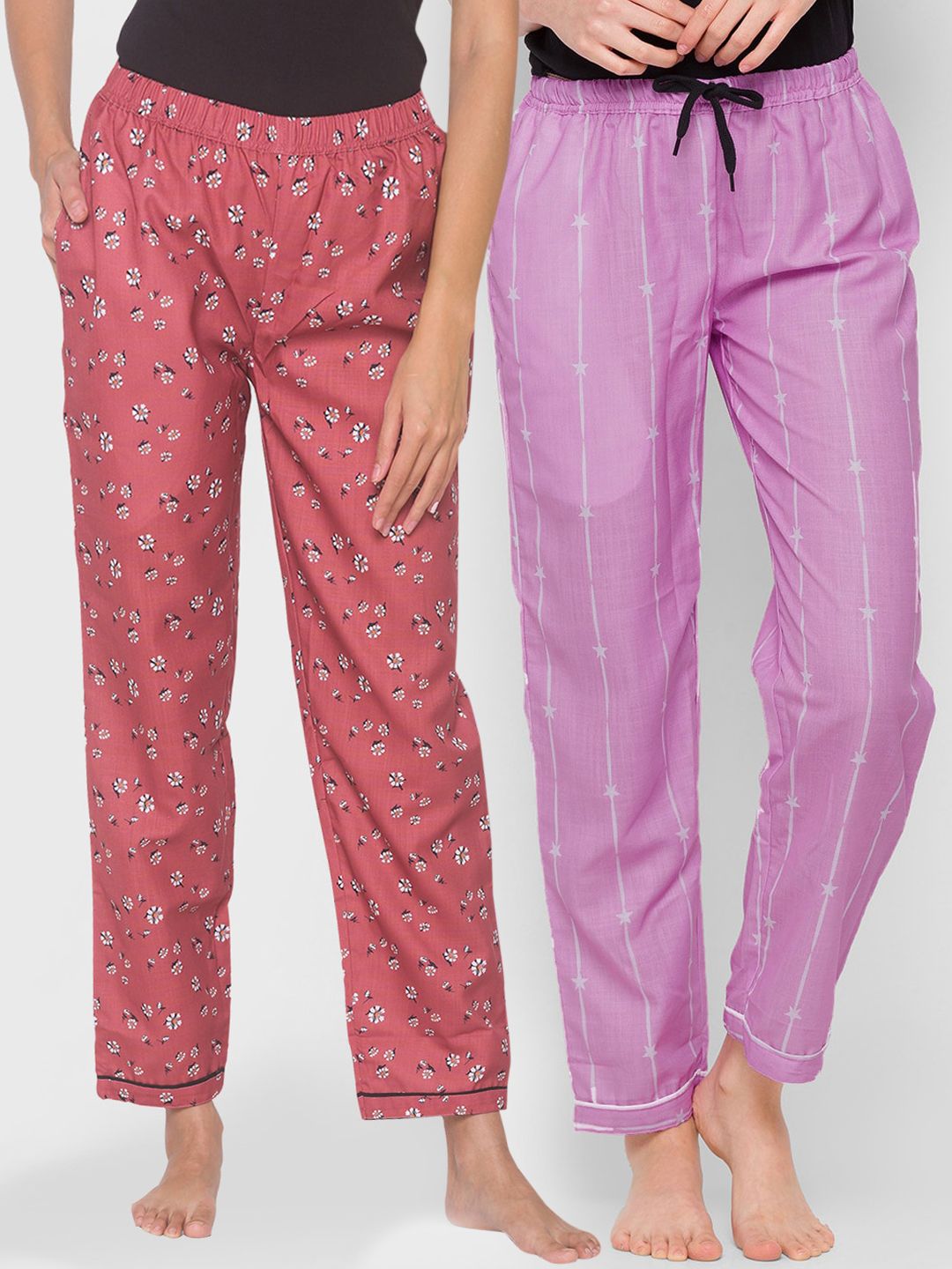 FashionRack Women Pack Of 2 Printed Cotton Lounge Pants Price in India