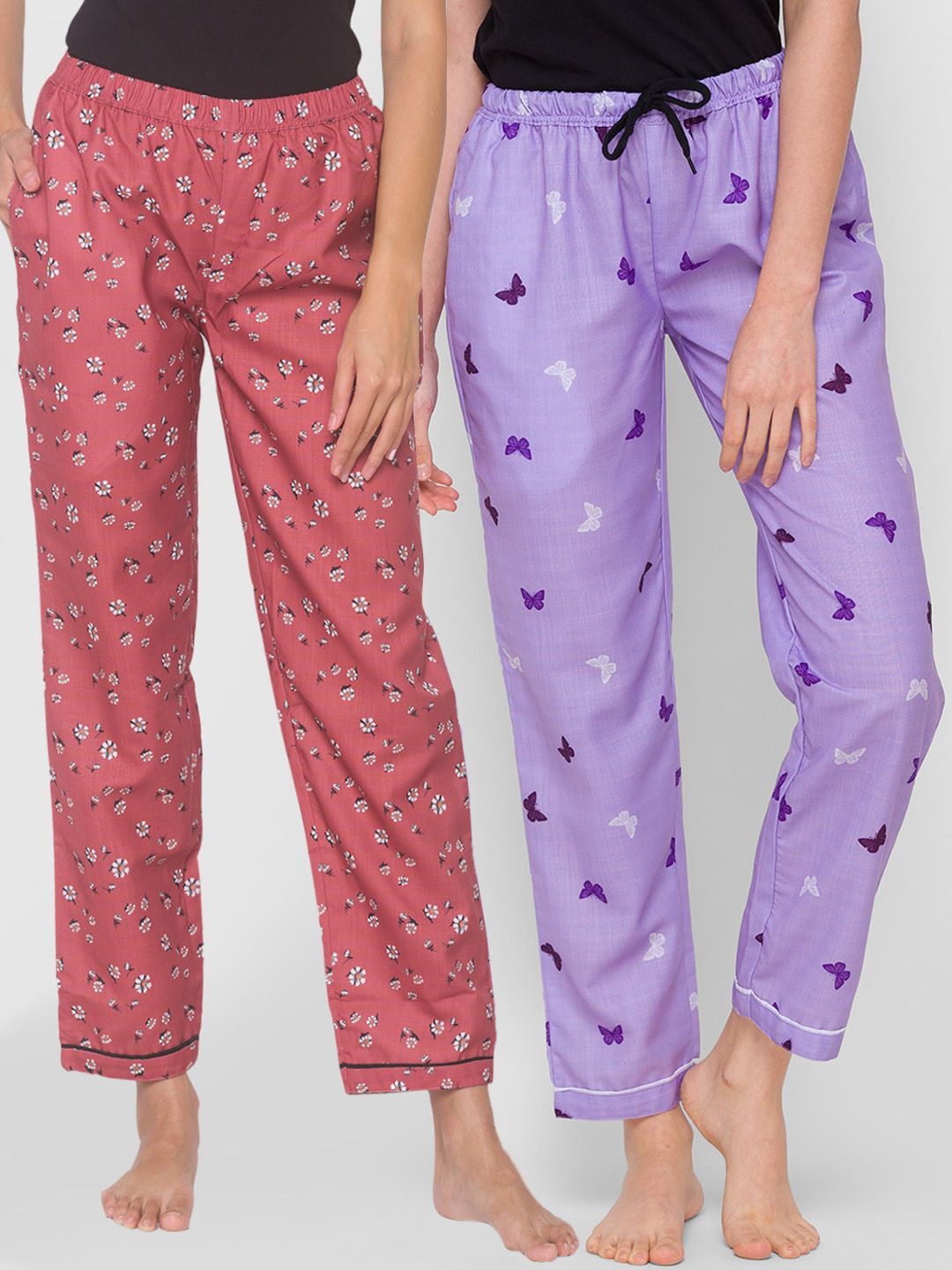 FashionRack Women Pack of 2 Printed Cotton Lounge Pants Price in India