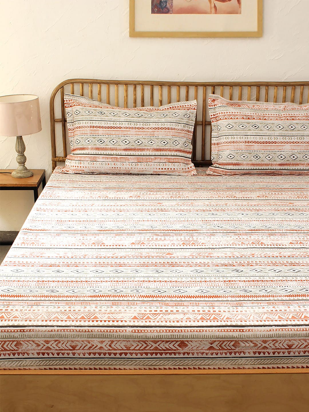 House This Beige & Red Printed Pure Cotton Bedding Set Price in India