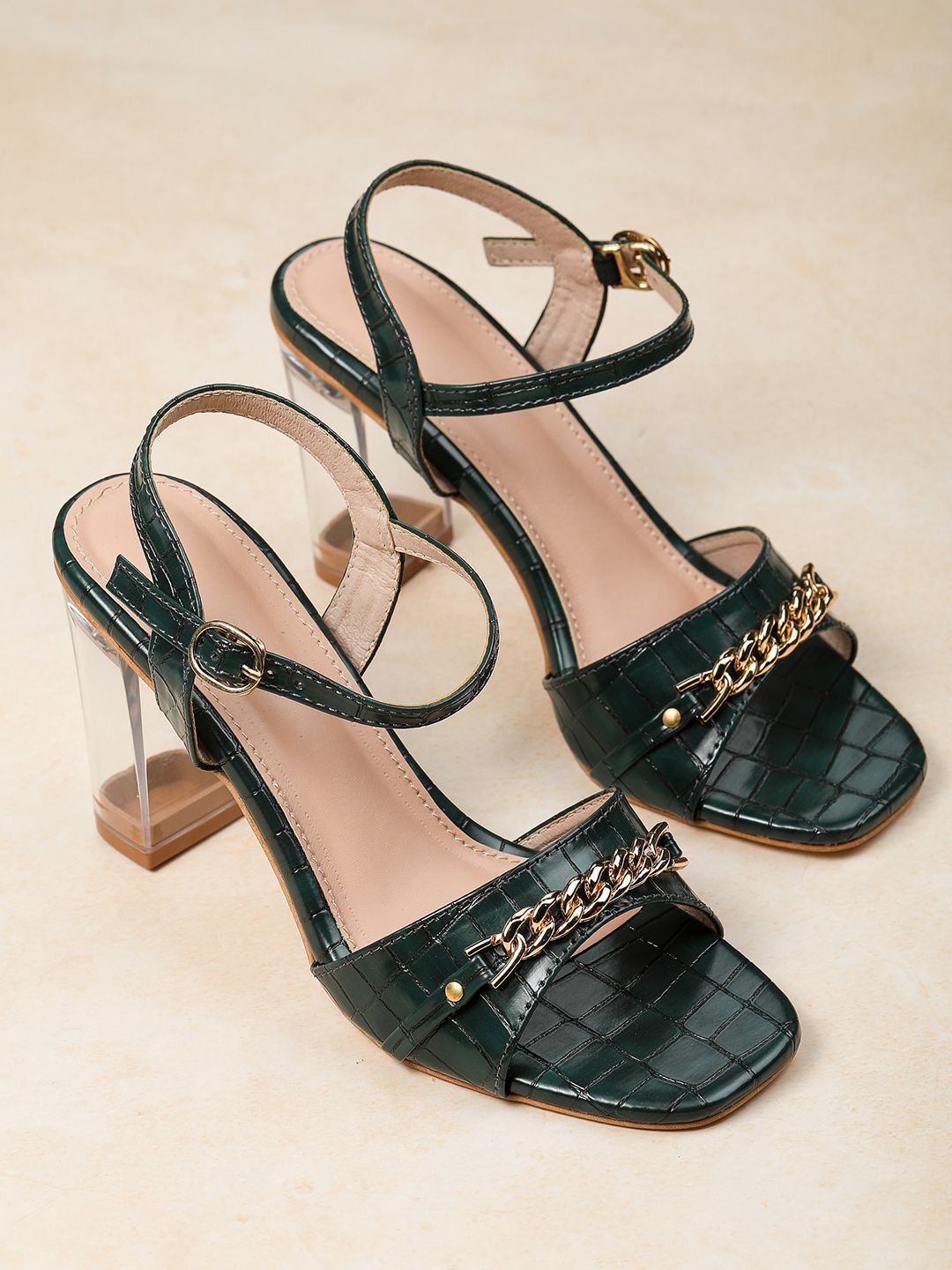 H3F Black Leather Party Block Sandals Price in India