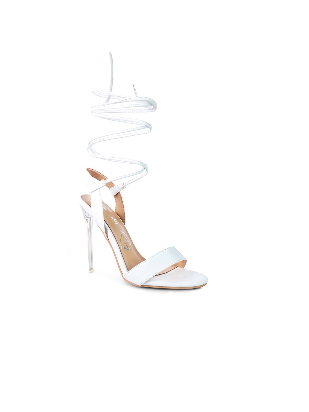 London Rag White PU Party Stiletto Sandals with Buckles Price in India