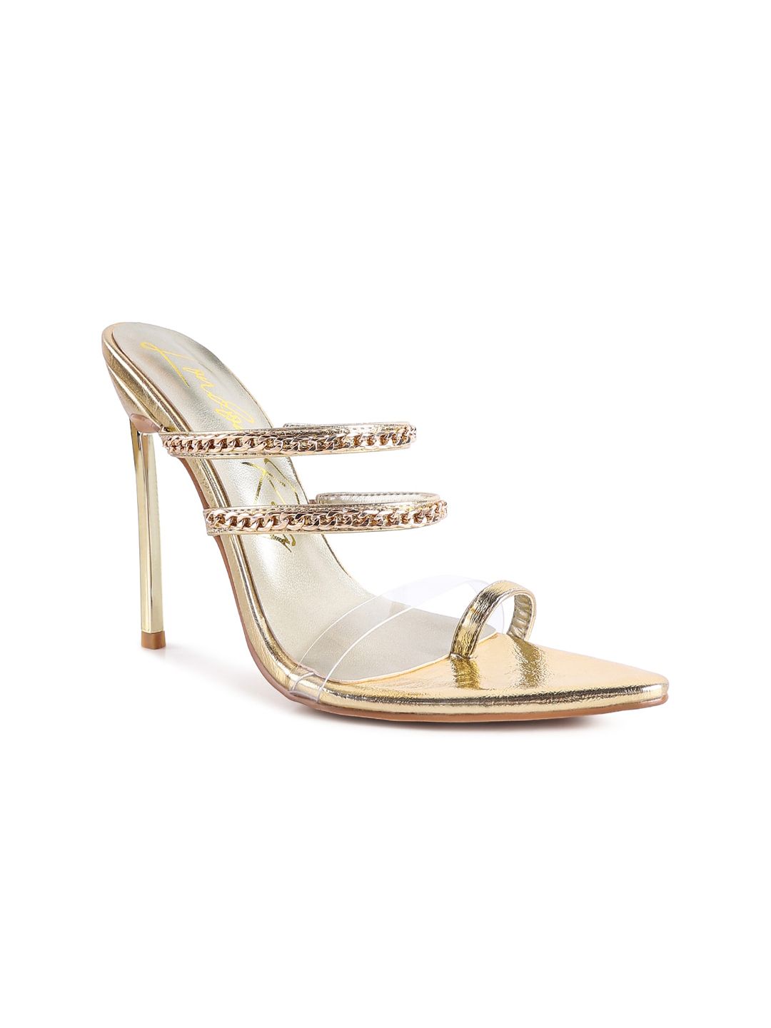 London Rag Gold-Toned Embellished PU Party Stiletto Sandals Price in India