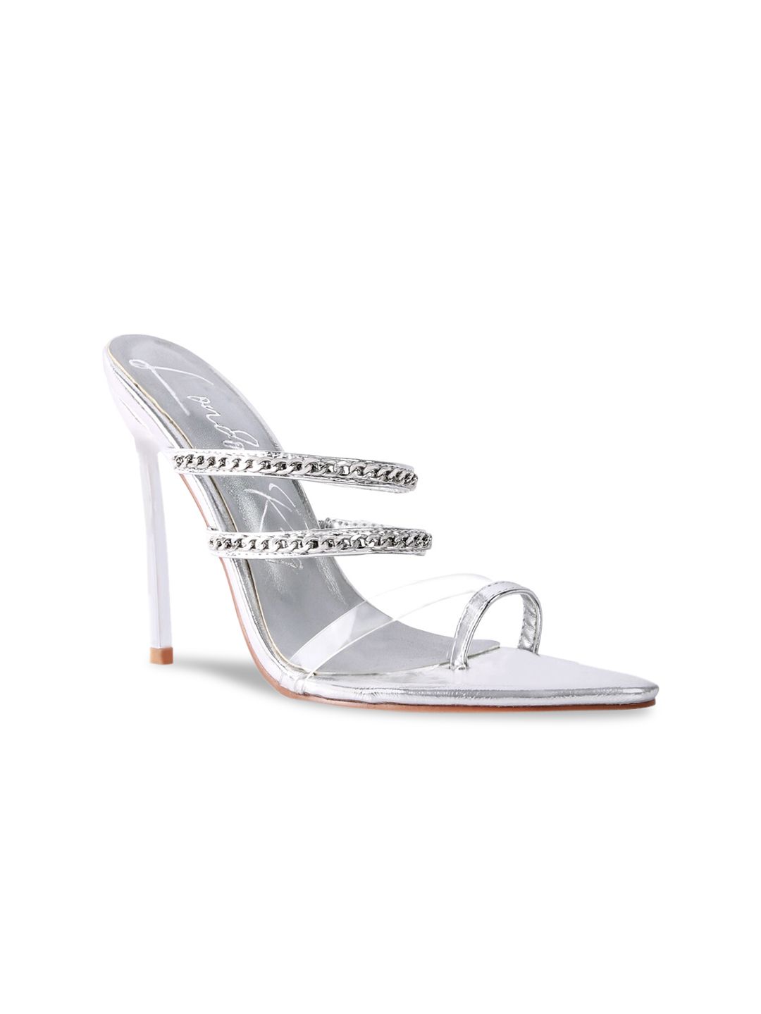 London Rag Silver-Toned PU Party Stiletto Sandals Price in India