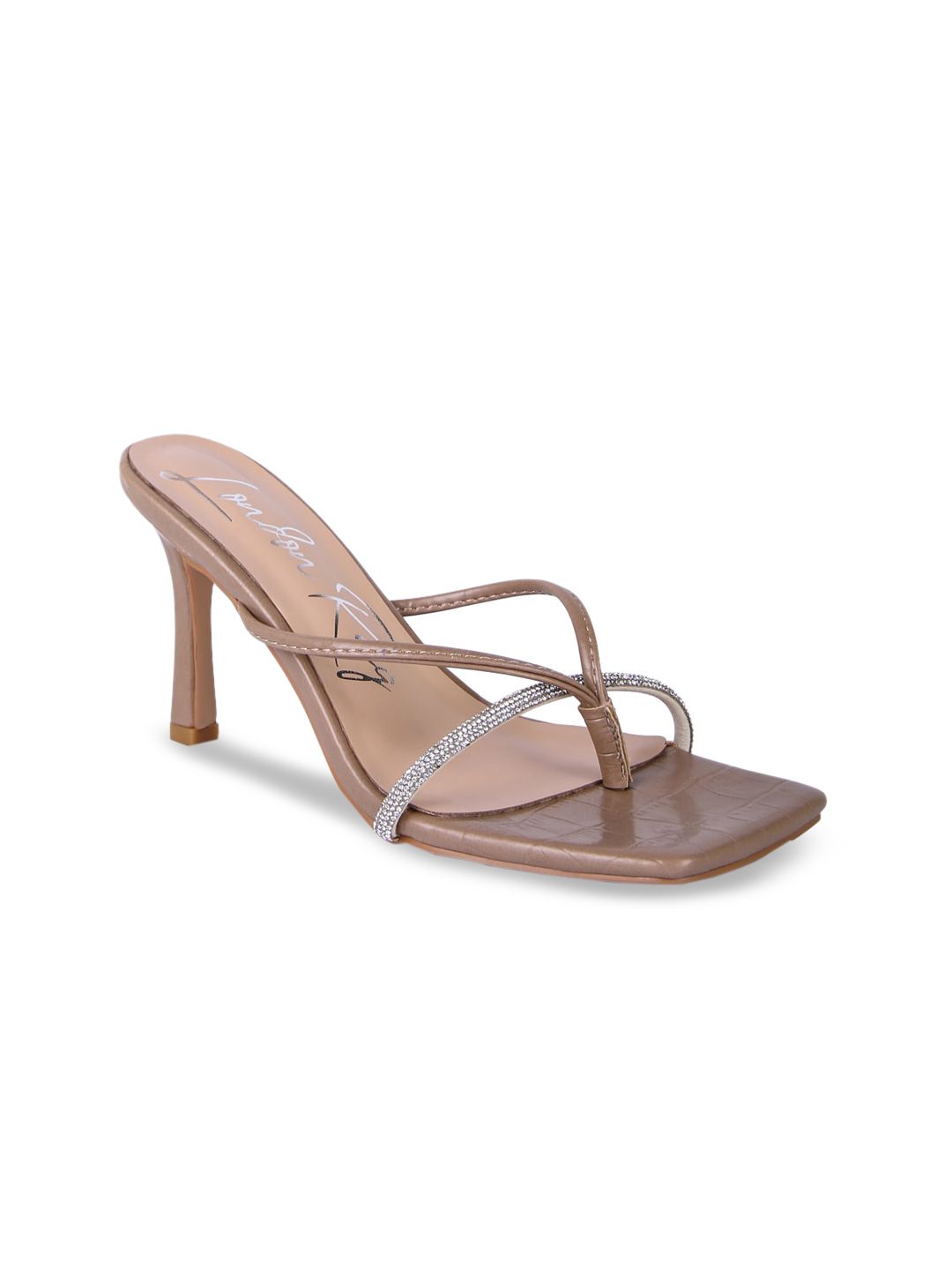 London Rag Taupe Colourblocked PU Party Block Sandals Price in India