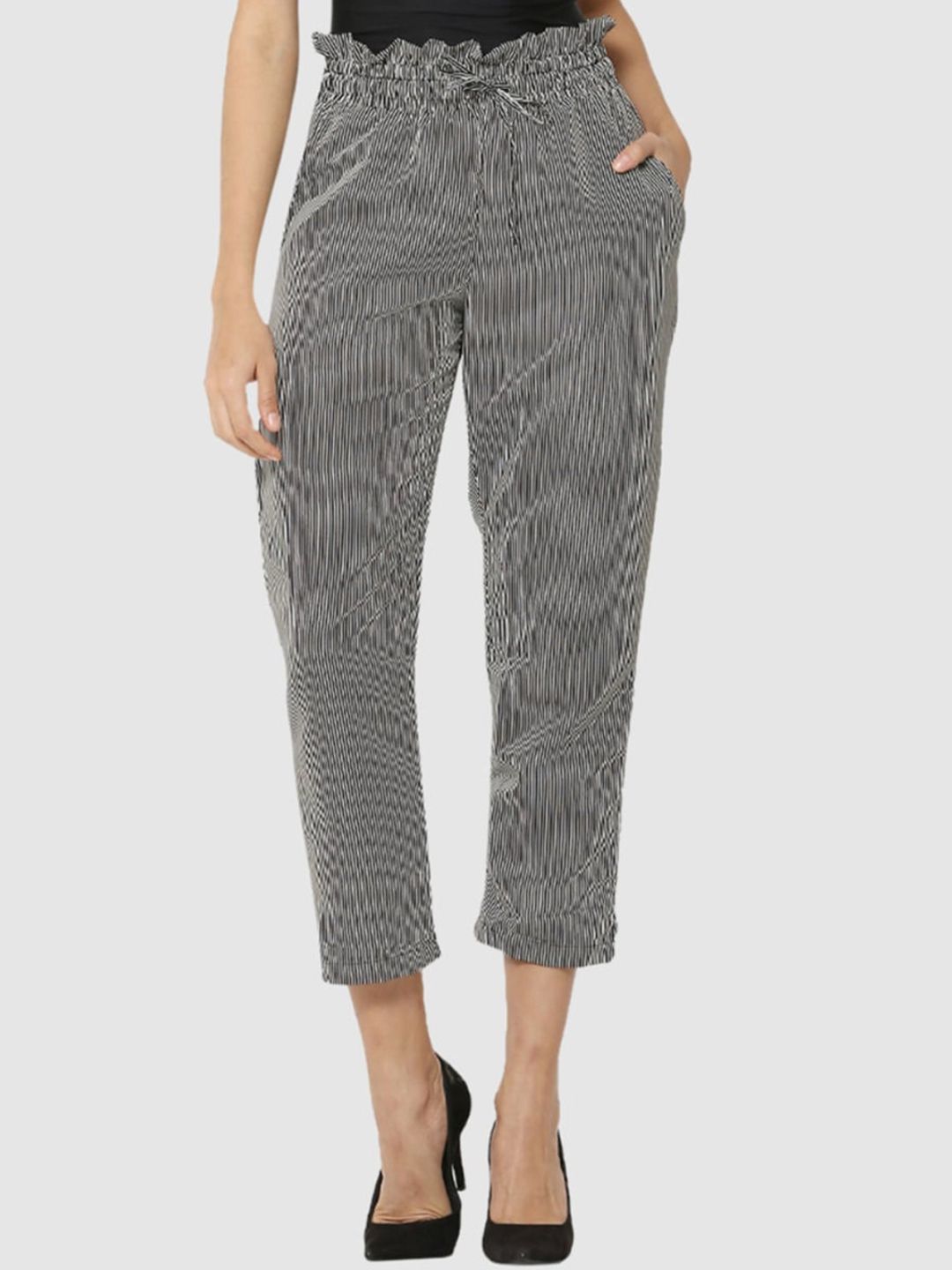 The Label Bar Women Black Printed Relaxed High-Rise Trousers Price in India