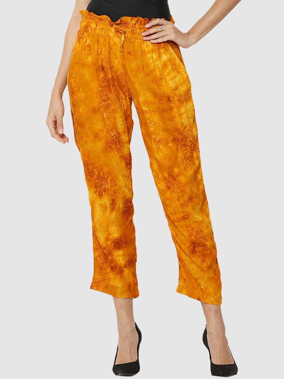 The Label Bar Women Yellow Floral Printed Relaxed High-Rise Trousers Price in India