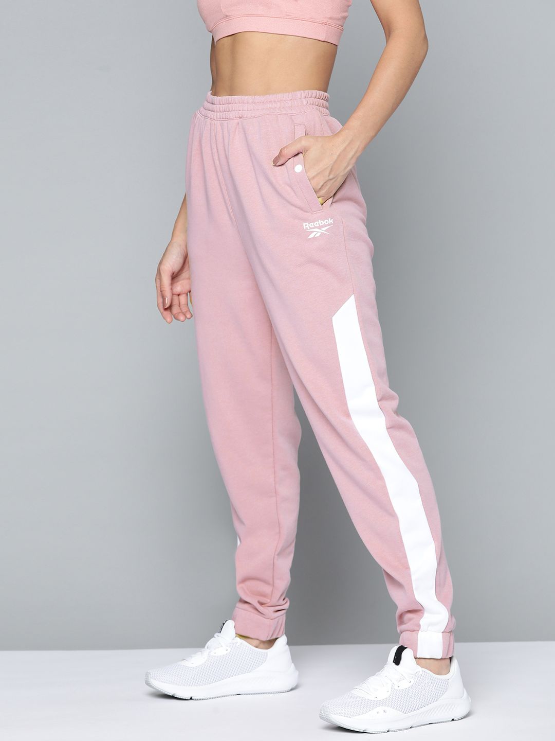 Reebok Classic Women Dusty Pink & White Colorblocked Joggers Price in India