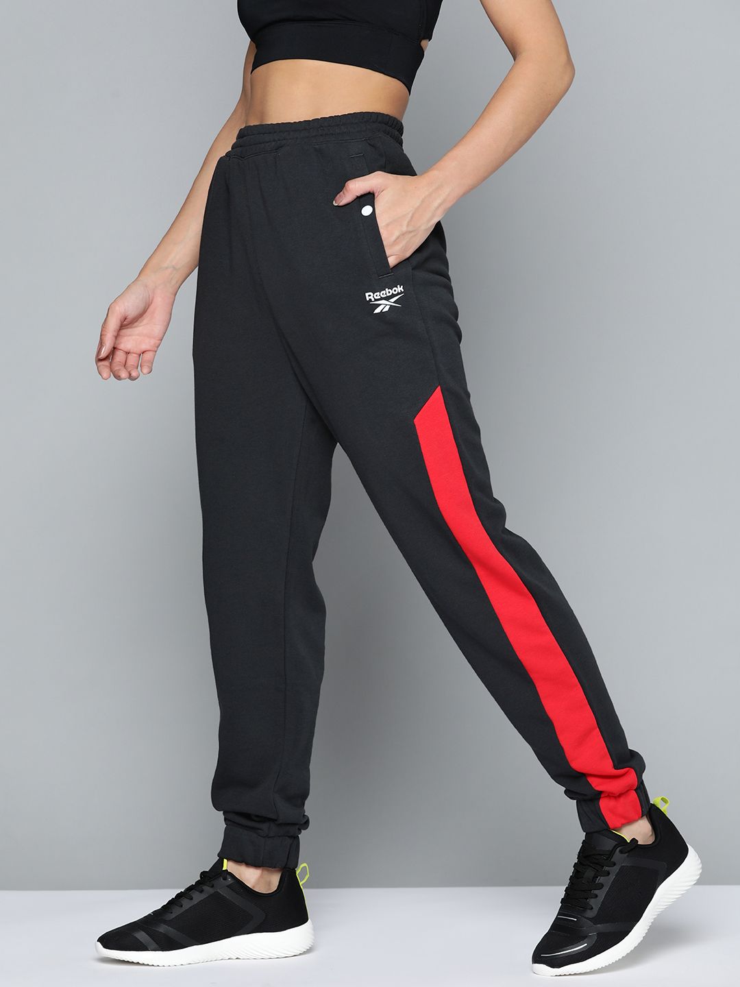 Reebok Classic Women Black & Red Colorblocked Joggers Price in India