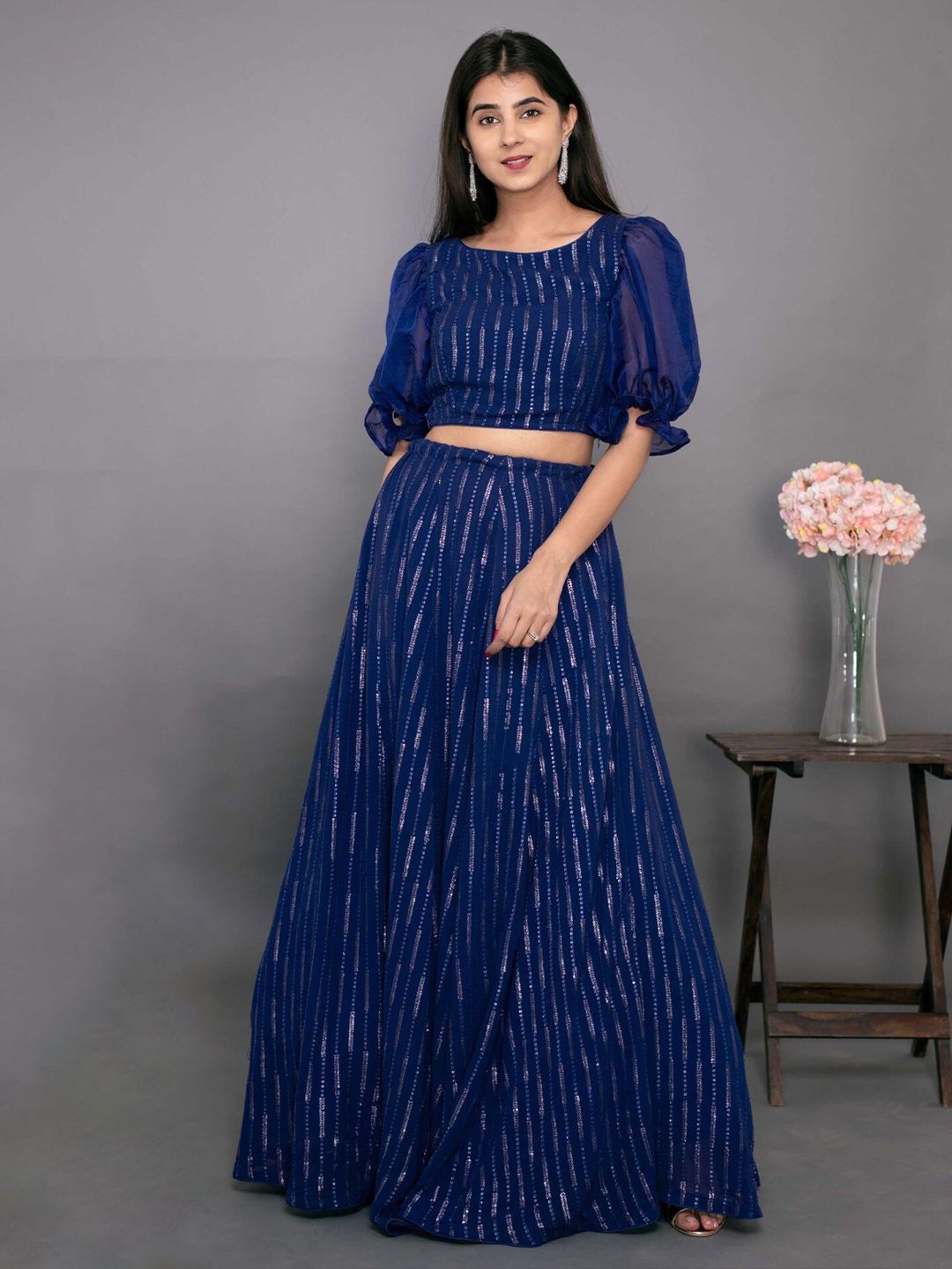 Fashionuma Blue Embroidered Semi-Stitched Lehenga & Price in India