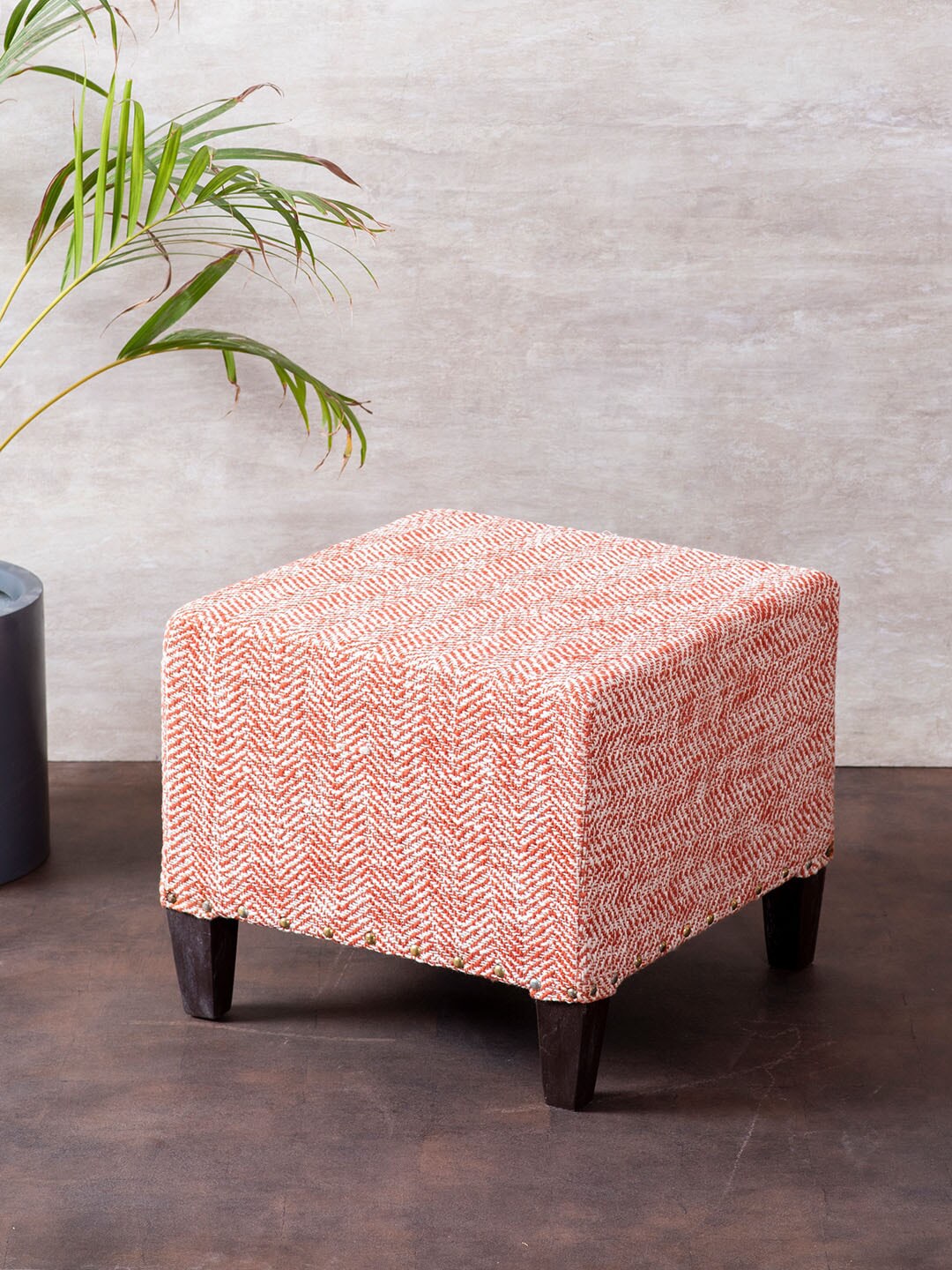 nestroots Pink Square Shaped Printed Wooden Ottoman Price in India