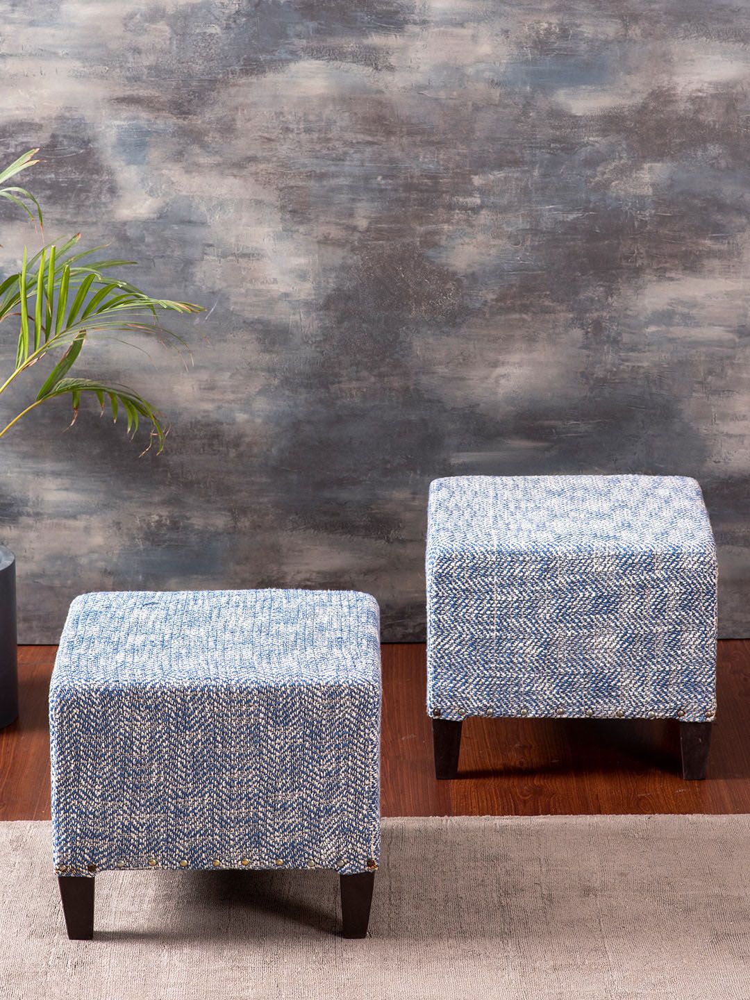 nestroots Set Of 2 Blue Wooden Ottomans Price in India