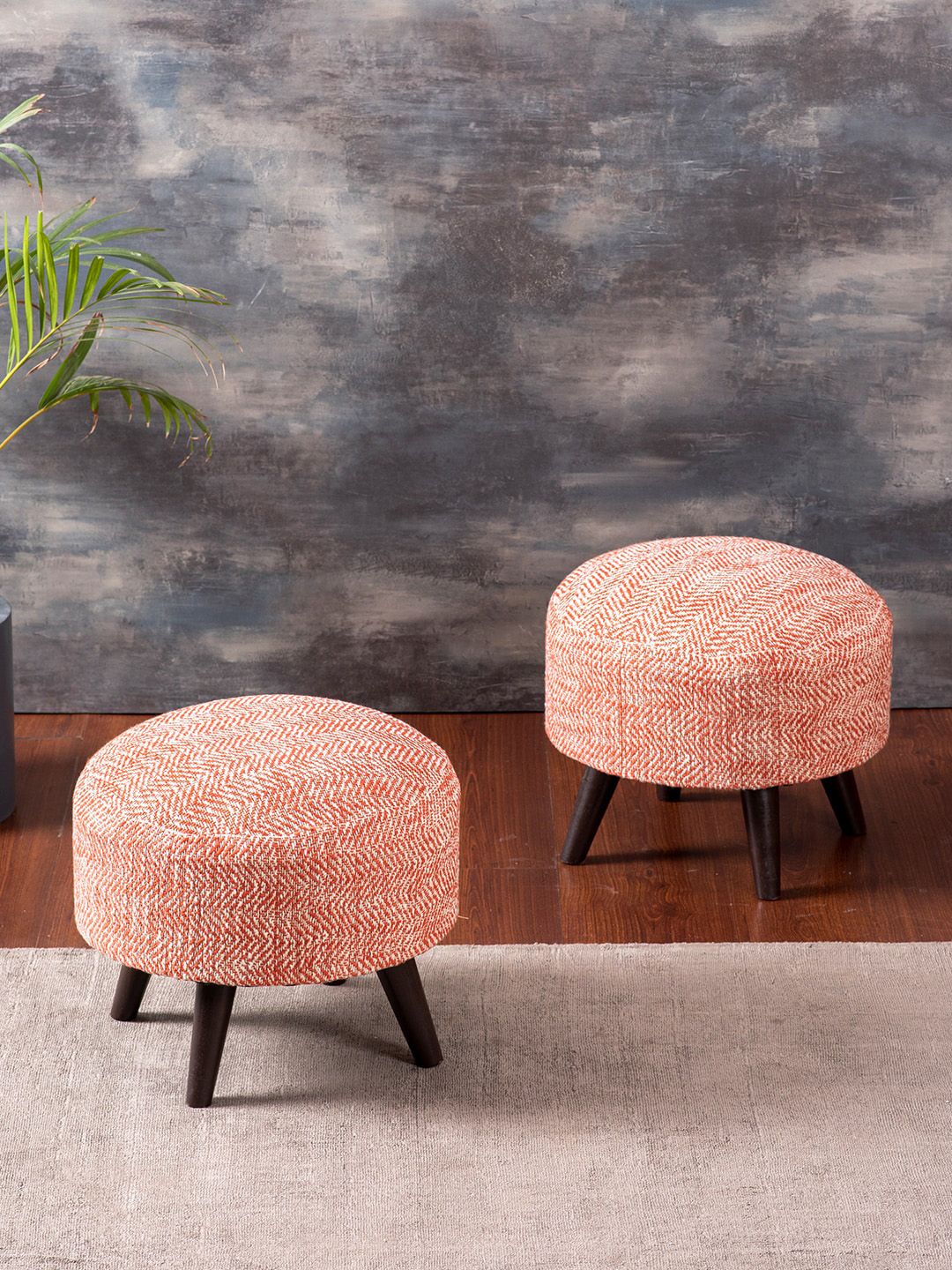 nestroots Set Of 2 Pink Printed Round Ottomans Price in India