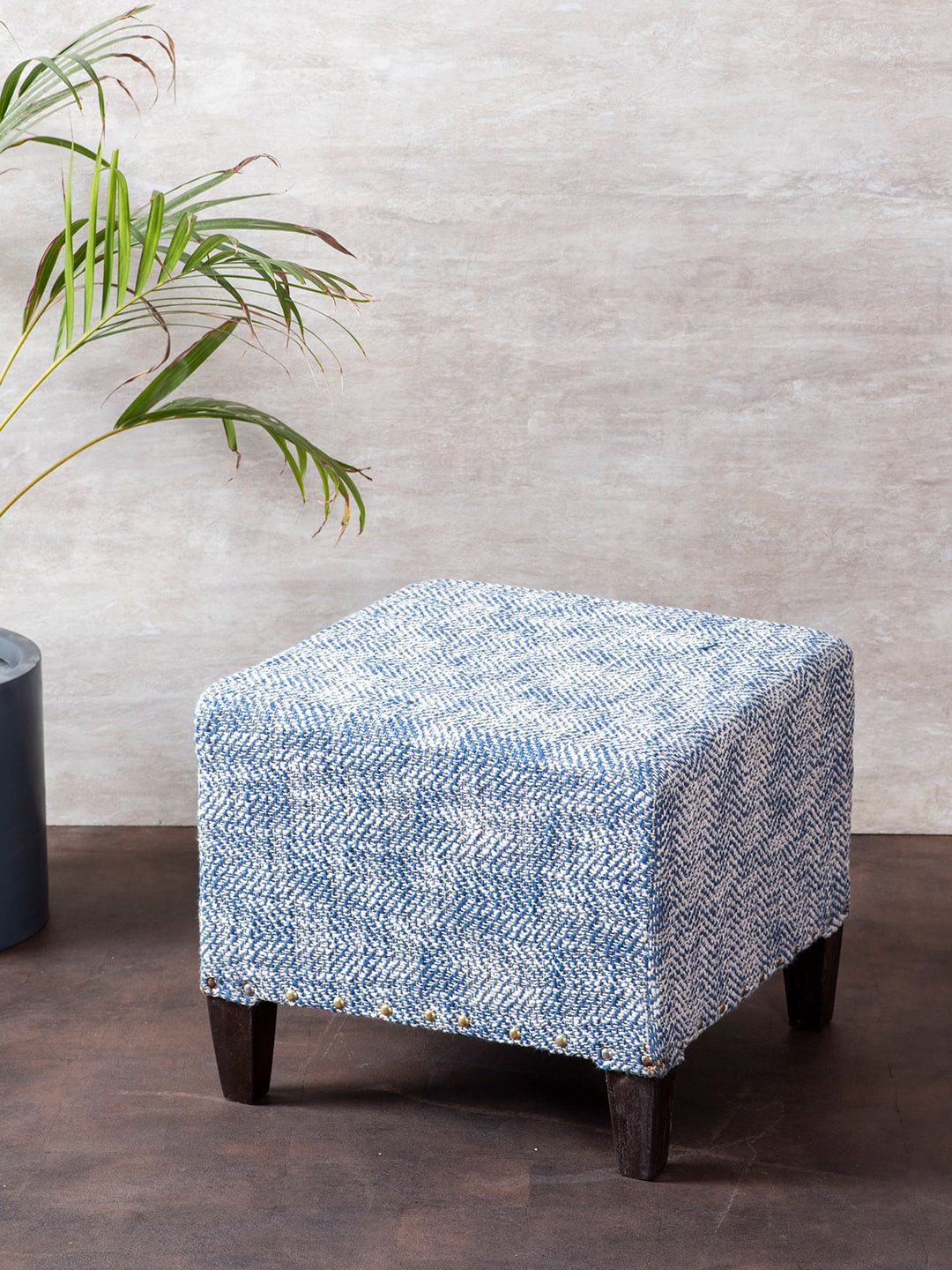 nestroots Blue & White Printed Wood Ottomans Price in India