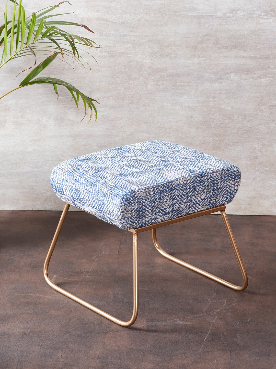 nestroots  Blue & Gold-Toned Printed Metal Ottomans Price in India