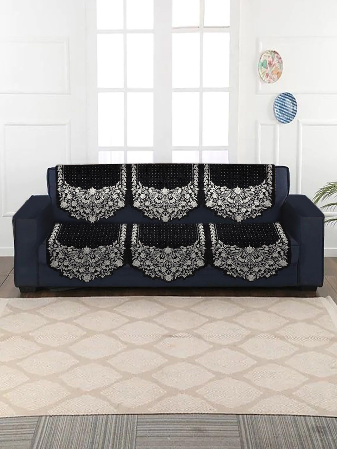HOSTA HOMES 6-Pieces Jacquard 3 Seater Sofa Cover Price in India