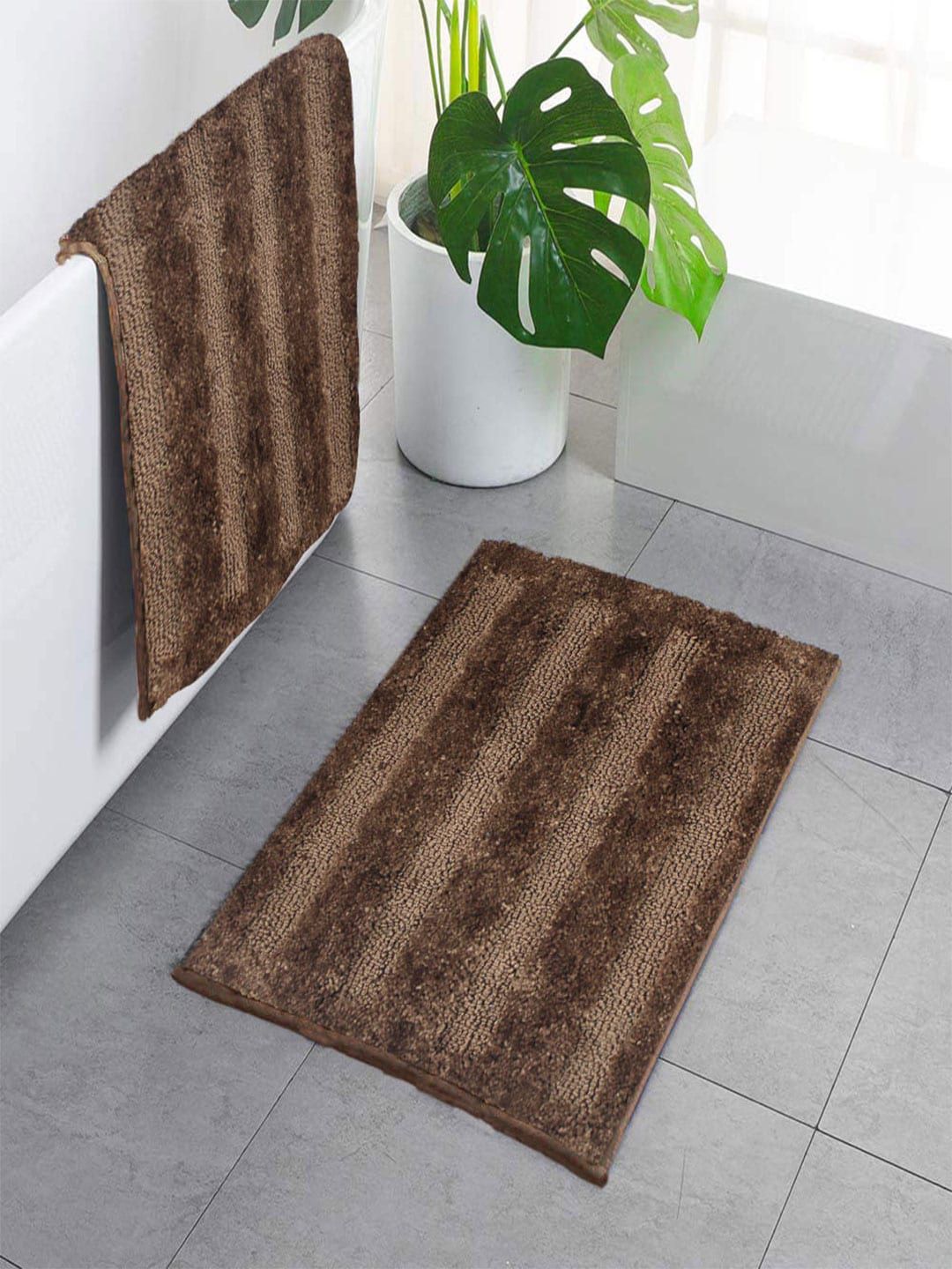 LUXEHOME INTERNATIONAL Set Of 2 Coffee Brown Striped Anti-Skid Doormats Price in India