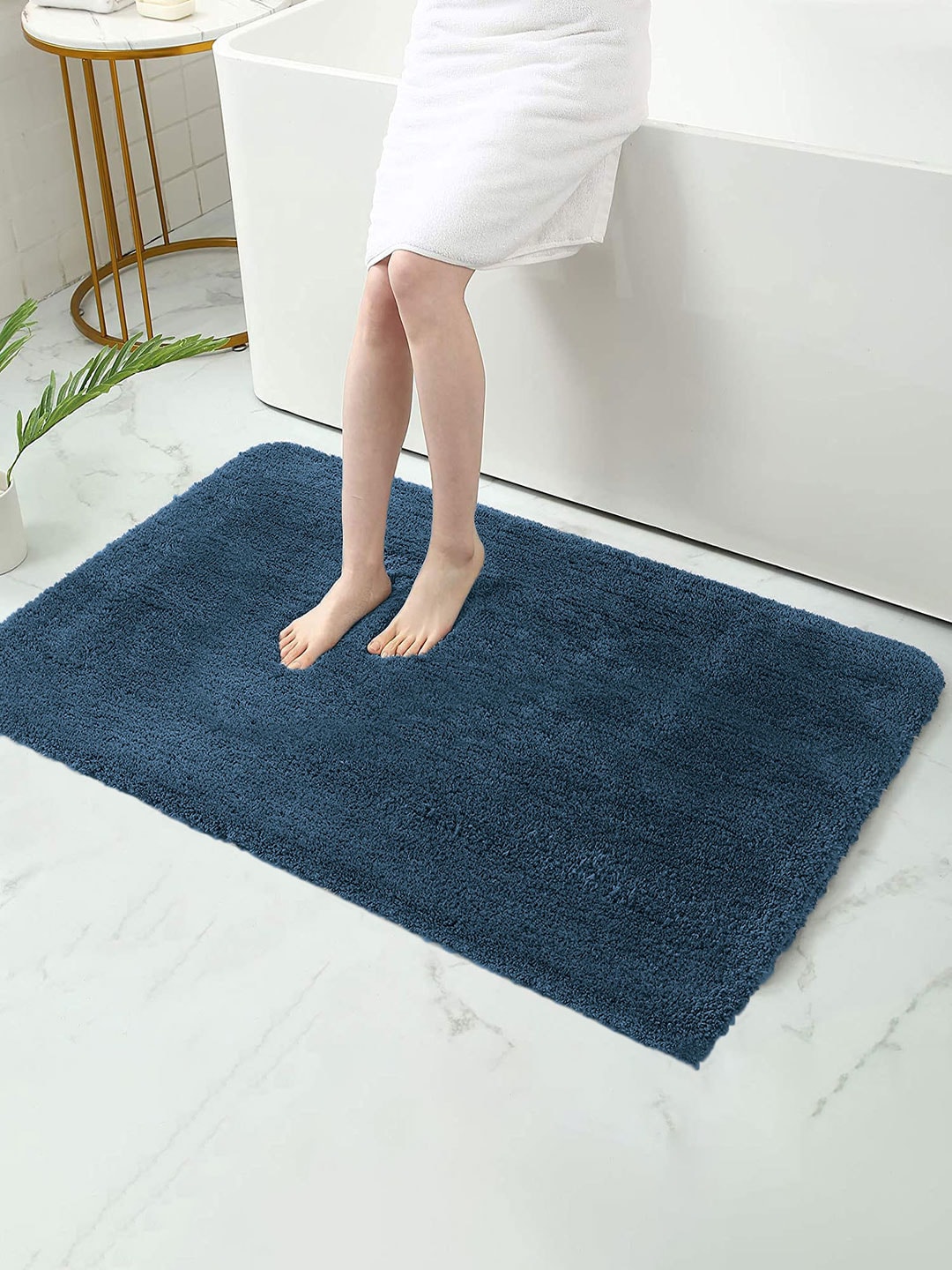 LUXEHOME INTERNATIONAL Teal Blue Microfibre 1900 GSM Bath Rug Price in India