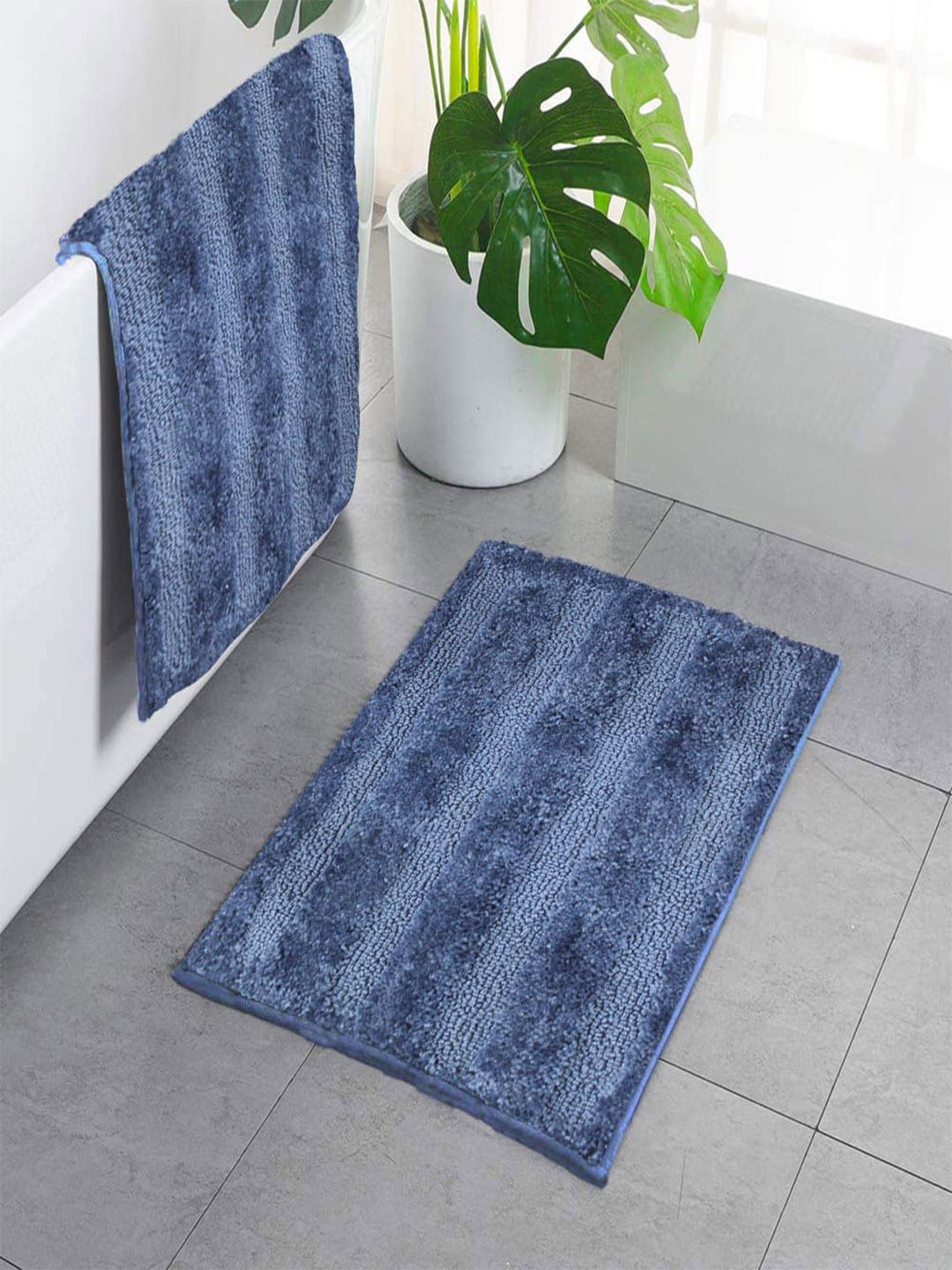 LUXEHOME INTERNATIONAL Blue Set of 2 Solid 1700 GSM Bath Rug Price in India