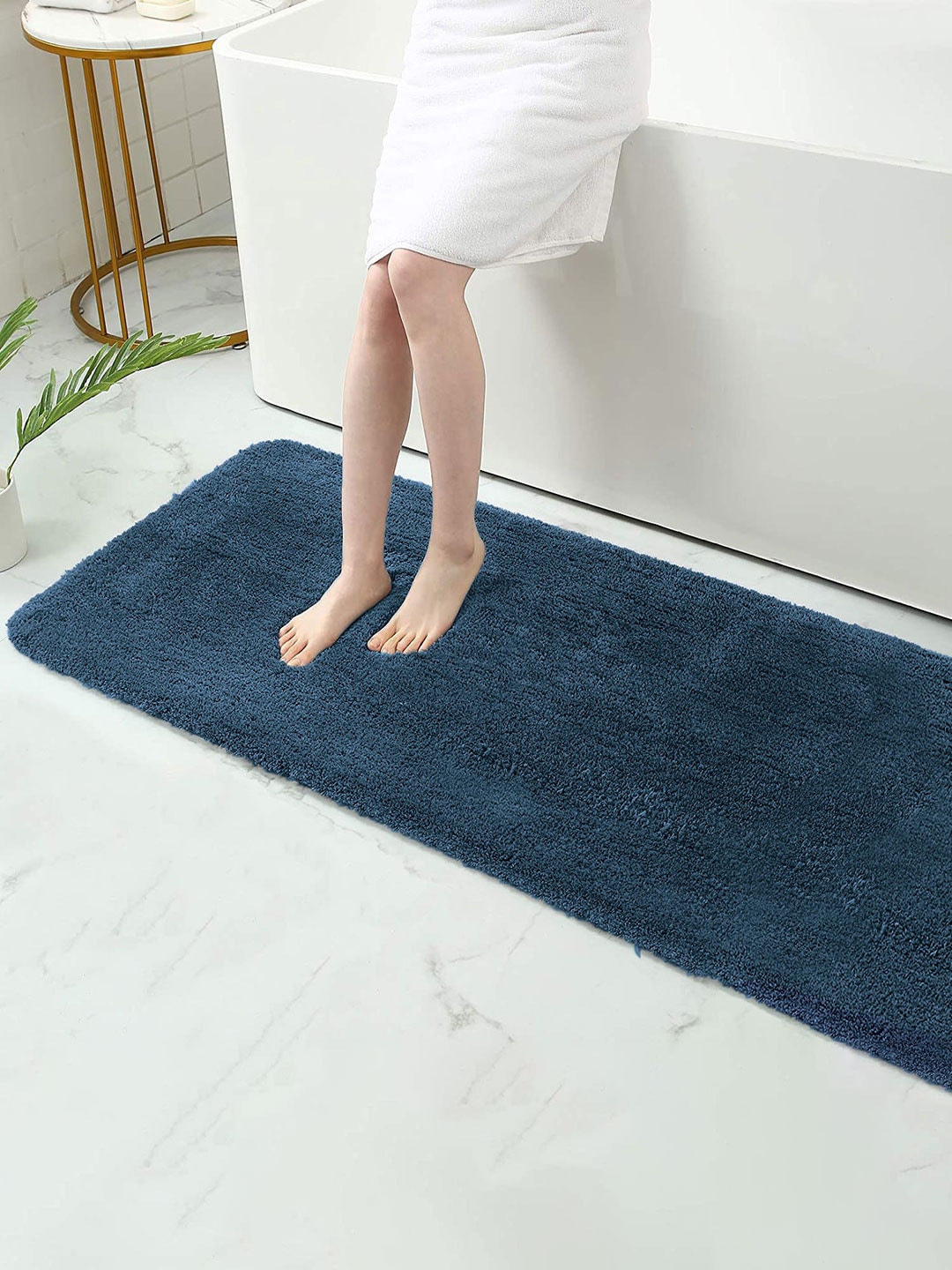 LUXEHOME INTERNATIONAL Teal Blue Solid Anti-Skid Bath Rug Price in India