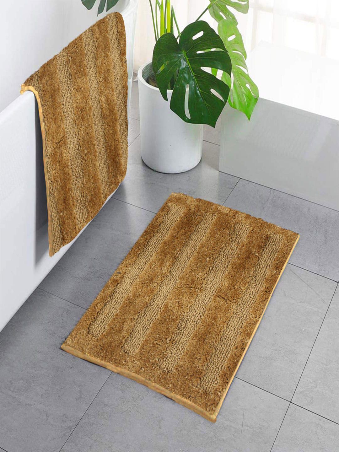 LUXEHOME INTERNATIONAL Brown Pack of 2 Striped Anti Skid Doormats Price in India