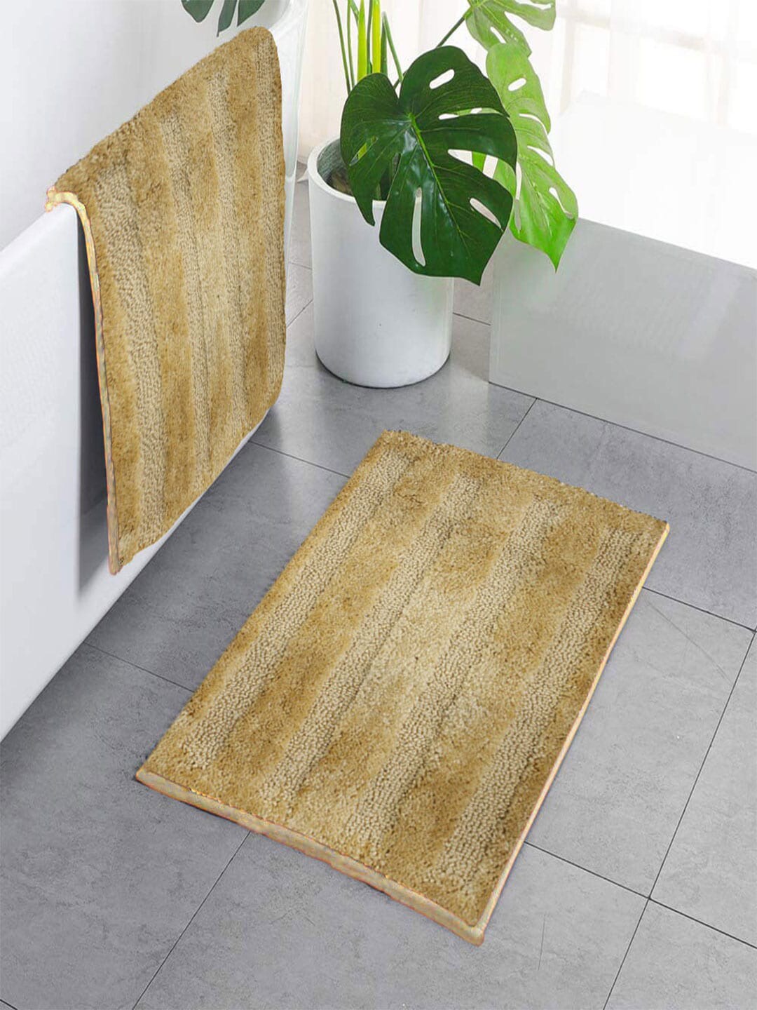 LUXEHOME INTERNATIONAL Pack of 2 Beige Solid 1700 GSM Bath Rugs Price in India